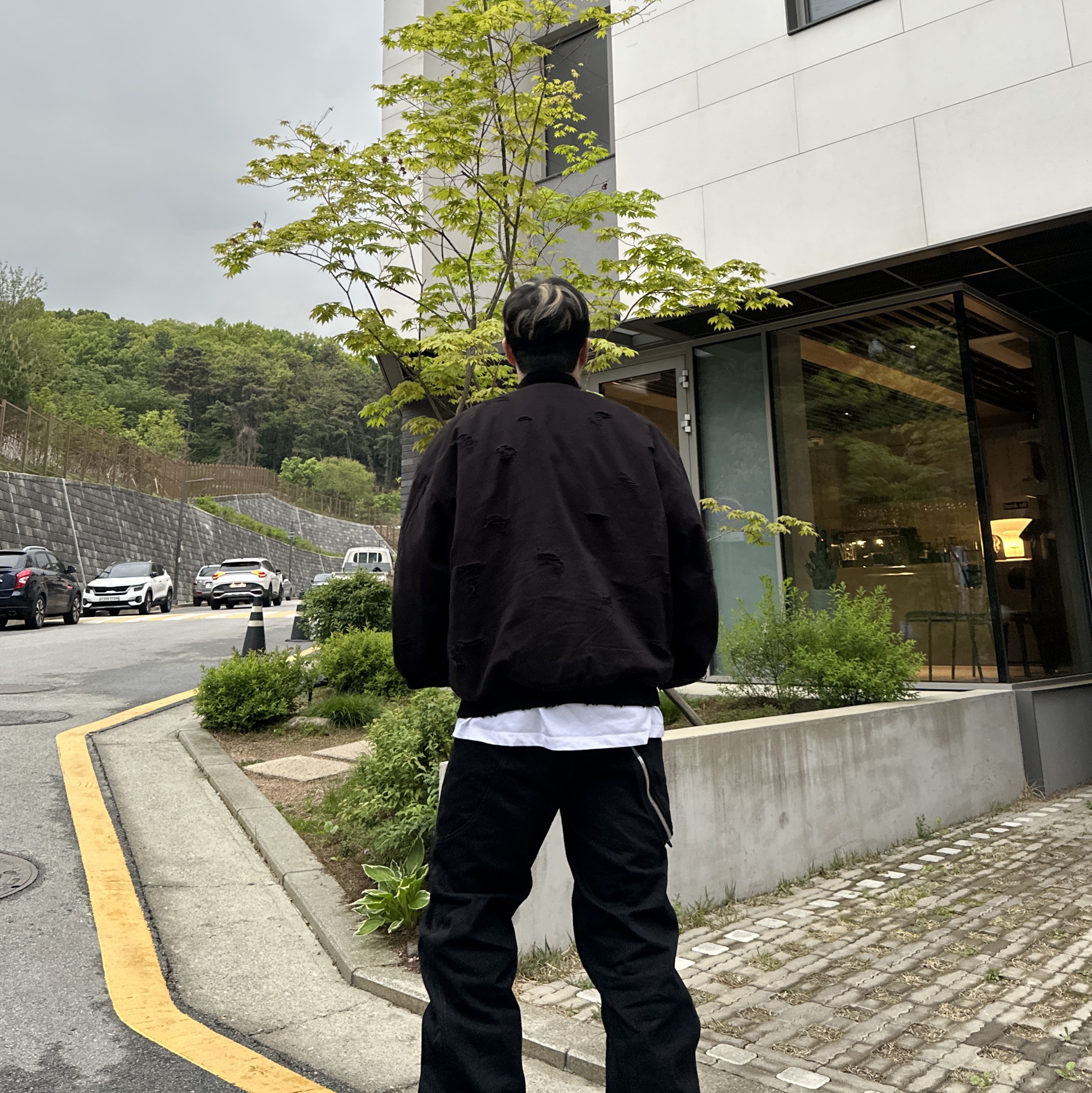 Undermycar Dtrange Dead Starange Destroyed Bomber Obsidian - 23SS, Balenciaga XL Army Boots Full Eva Black 착용 스타일 - 3