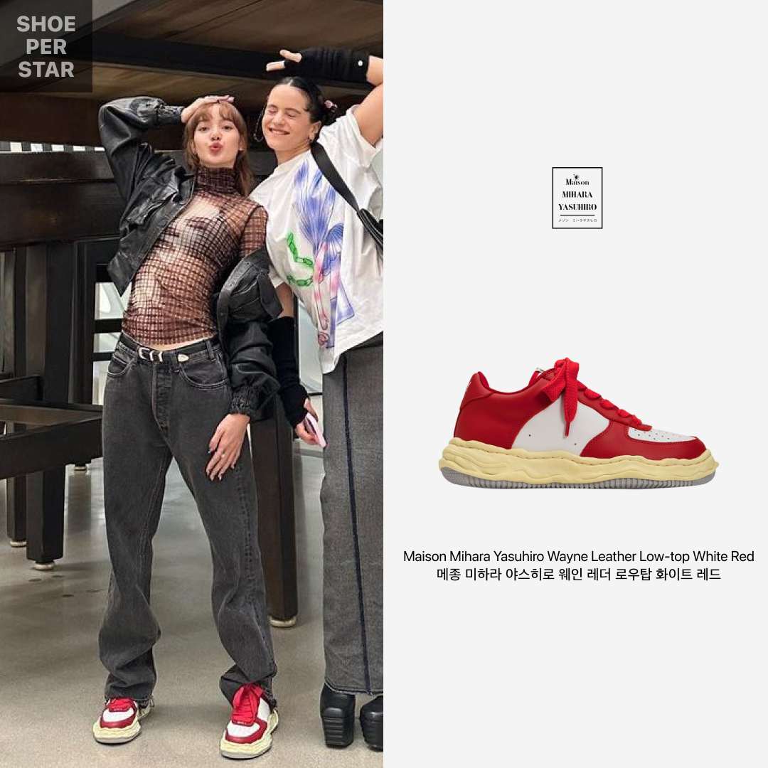 Maison Mihara Yasuhiro Wayne VL OG Sole Leather Low-top Sneakers White Red 착용 스타일 - 1