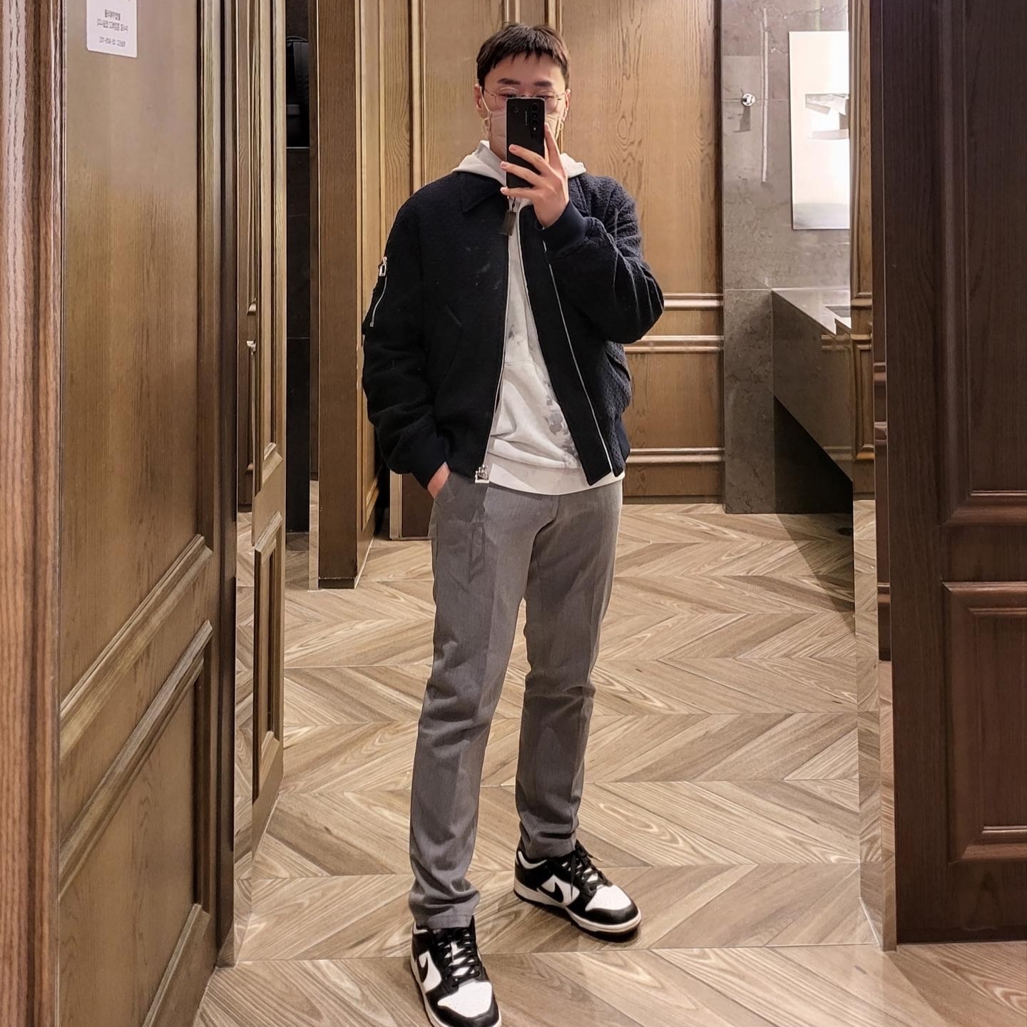 Wooyoungmi Tweed Blouson Jumper Navy - 23SS, Nike Dunk Low Retro Black 착용 스타일
