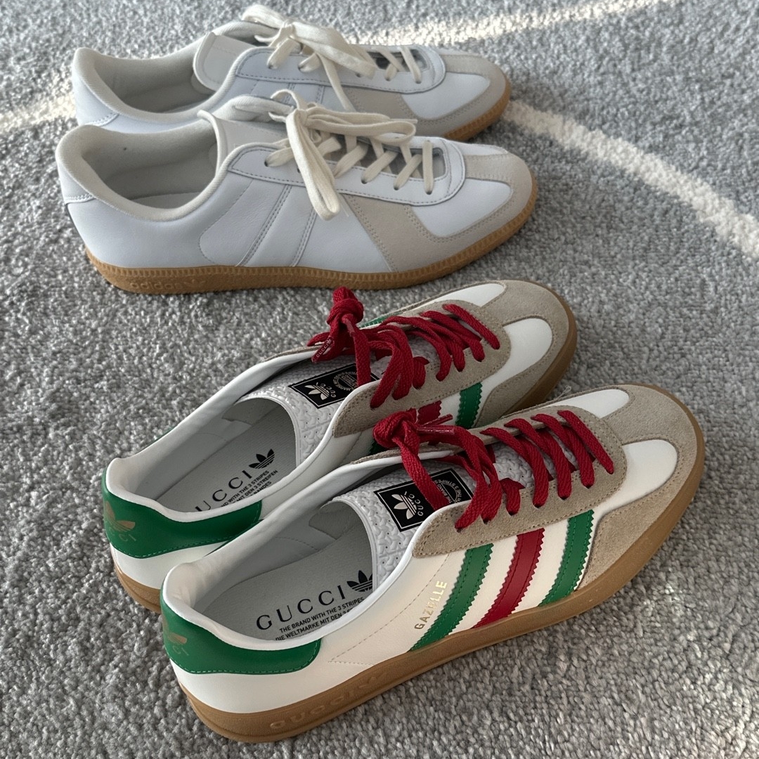 Adidas BW Army White, Gucci x Adidas Gazelle Sneakers White Leather Oatmeal Suede 착용 스타일