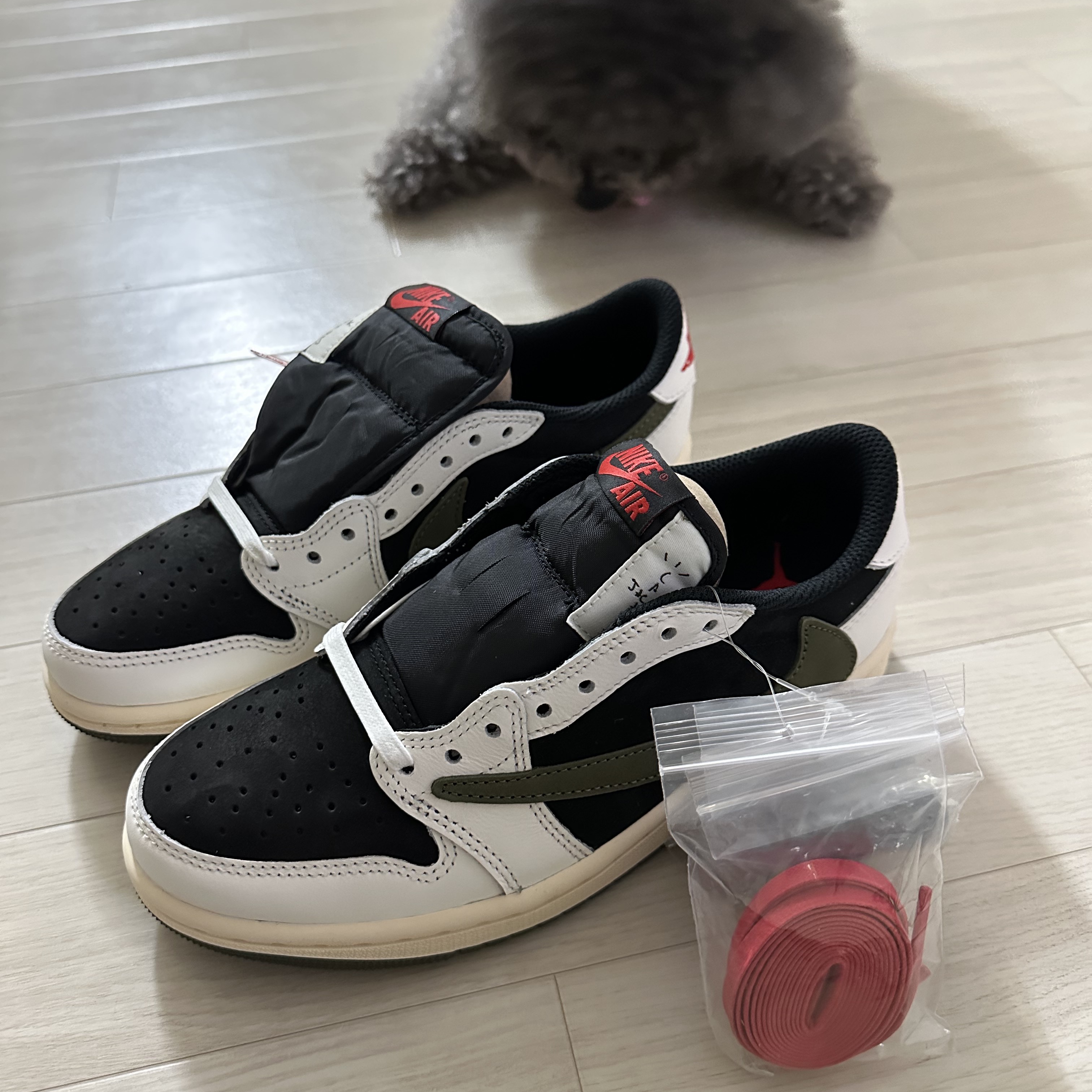 (W) Jordan 1 x Travis Scott Retro Low OG SP Medium Olive 착용 스타일 - 1