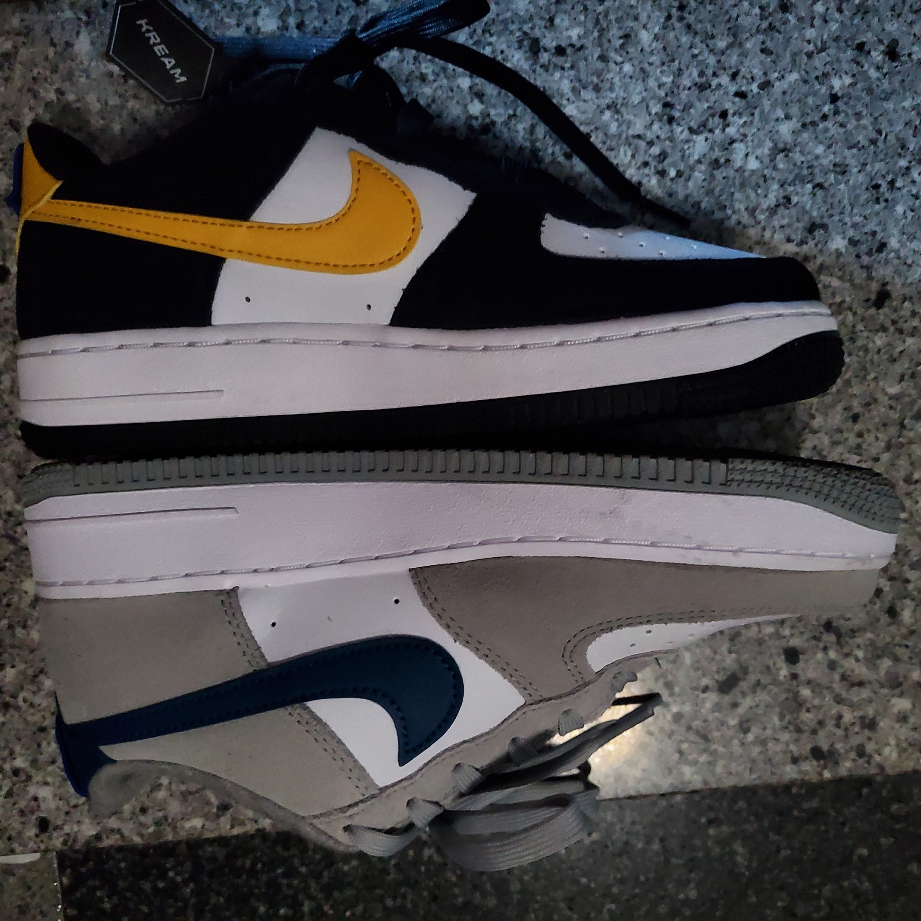 (GS) Nike Air Force 1 LV8 Athletic Club Black Dark Sulfur, (GS) Nike Air Force 1 LV8 Athletic Club Light Smoke Grey Marina 착용 스타일 - 4