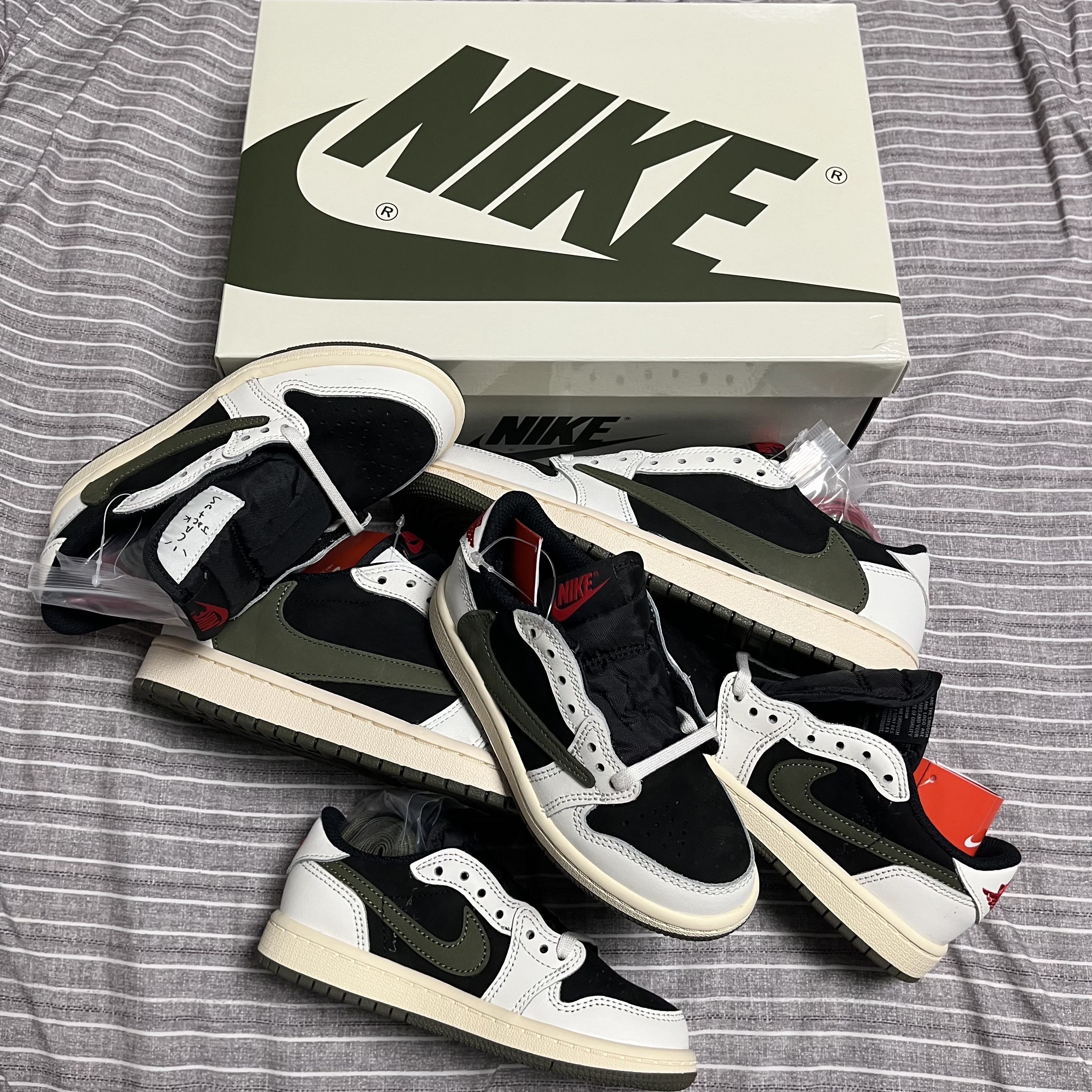 (W) Jordan 1 x Travis Scott Retro Low OG SP Medium Olive, (PS) Jordan 1 x Travis Scott Retro Low OG SP Medium Olive 착용 스타일 - 1