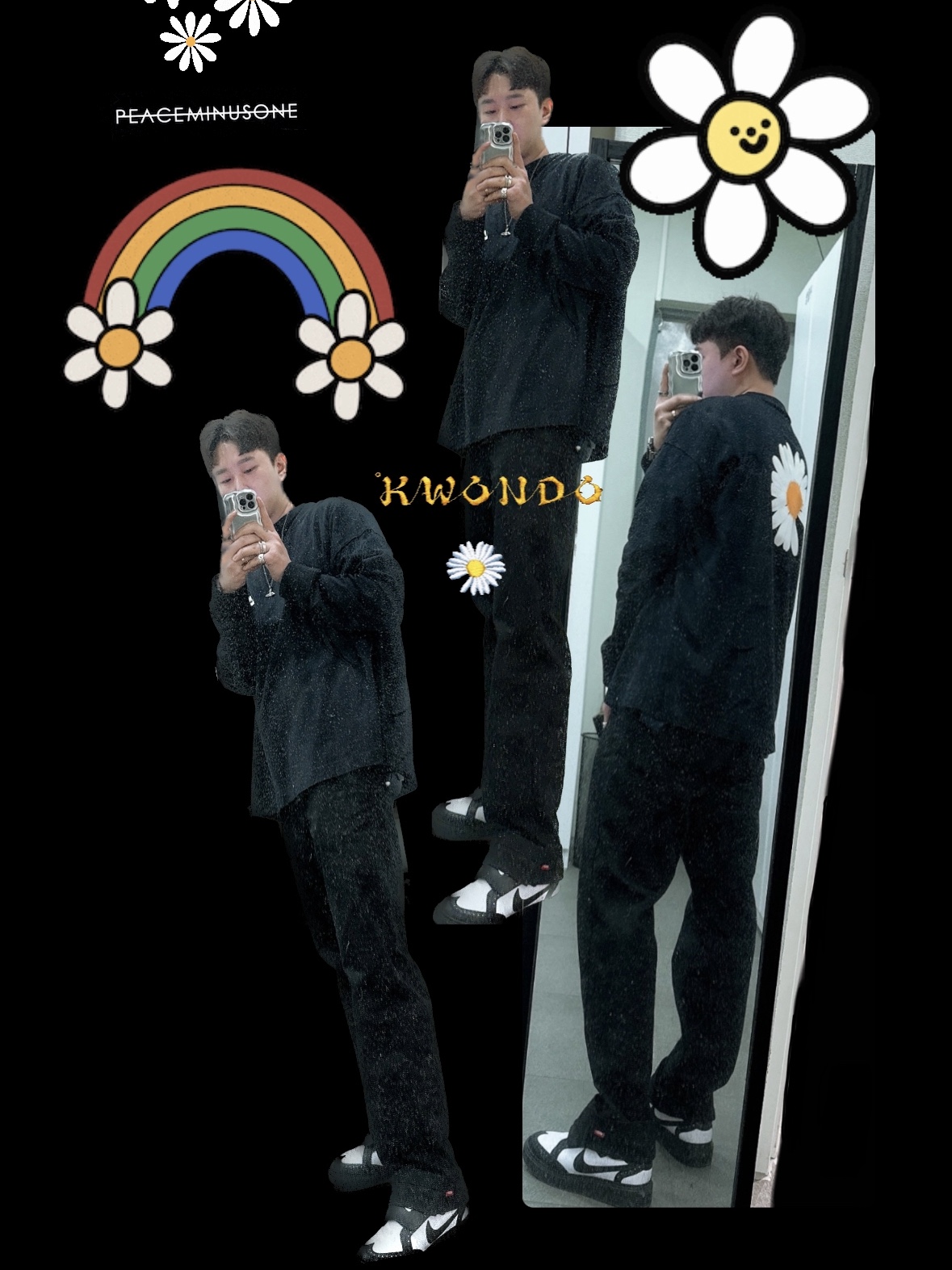 Nike x Peaceminusone Kwondo1 Black and White, Nike x Peaceminusone LS T-Shirt Black (DR0098-010) 착용 스타일