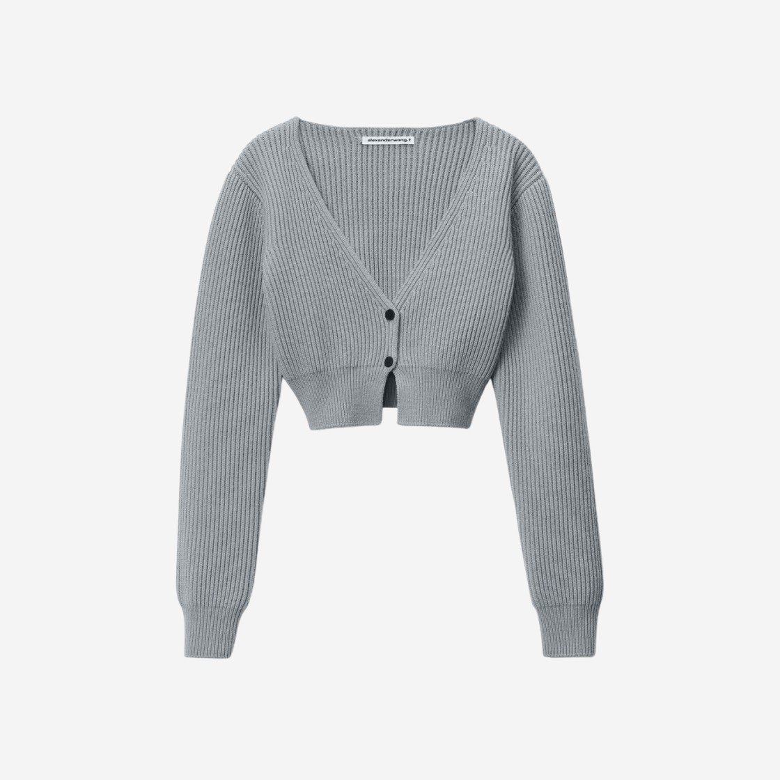 (W) Alexander Wang V-Neck Crop Cardigan in Ribbed Wool Grey 상세 이미지 1