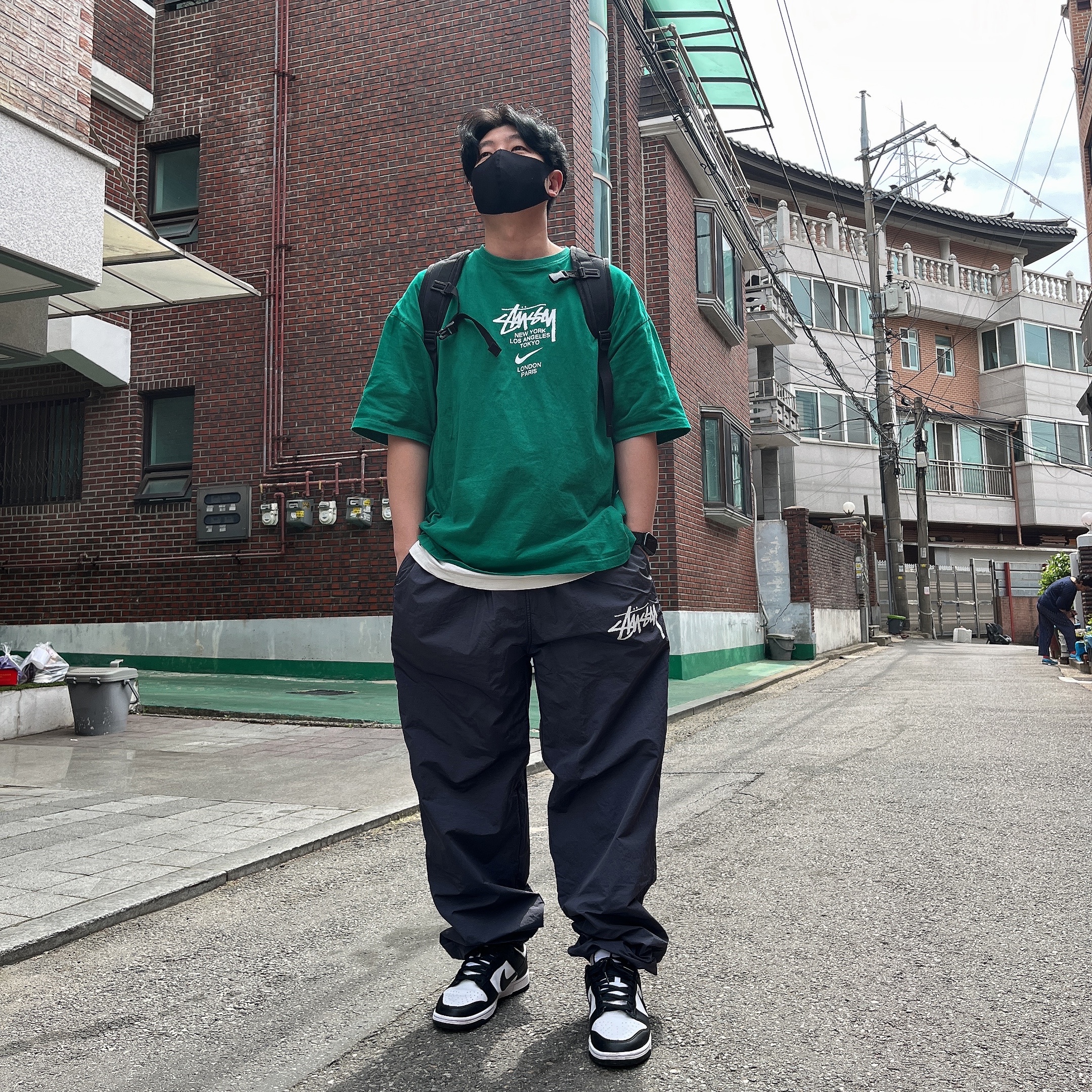 Nike x Stussy Beach Pants Off Noir, Nike x Stussy WT T-Shirt Green - US/EU 착용 스타일