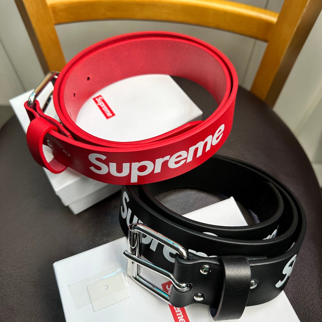 Supreme Repeat Leather Belt Red