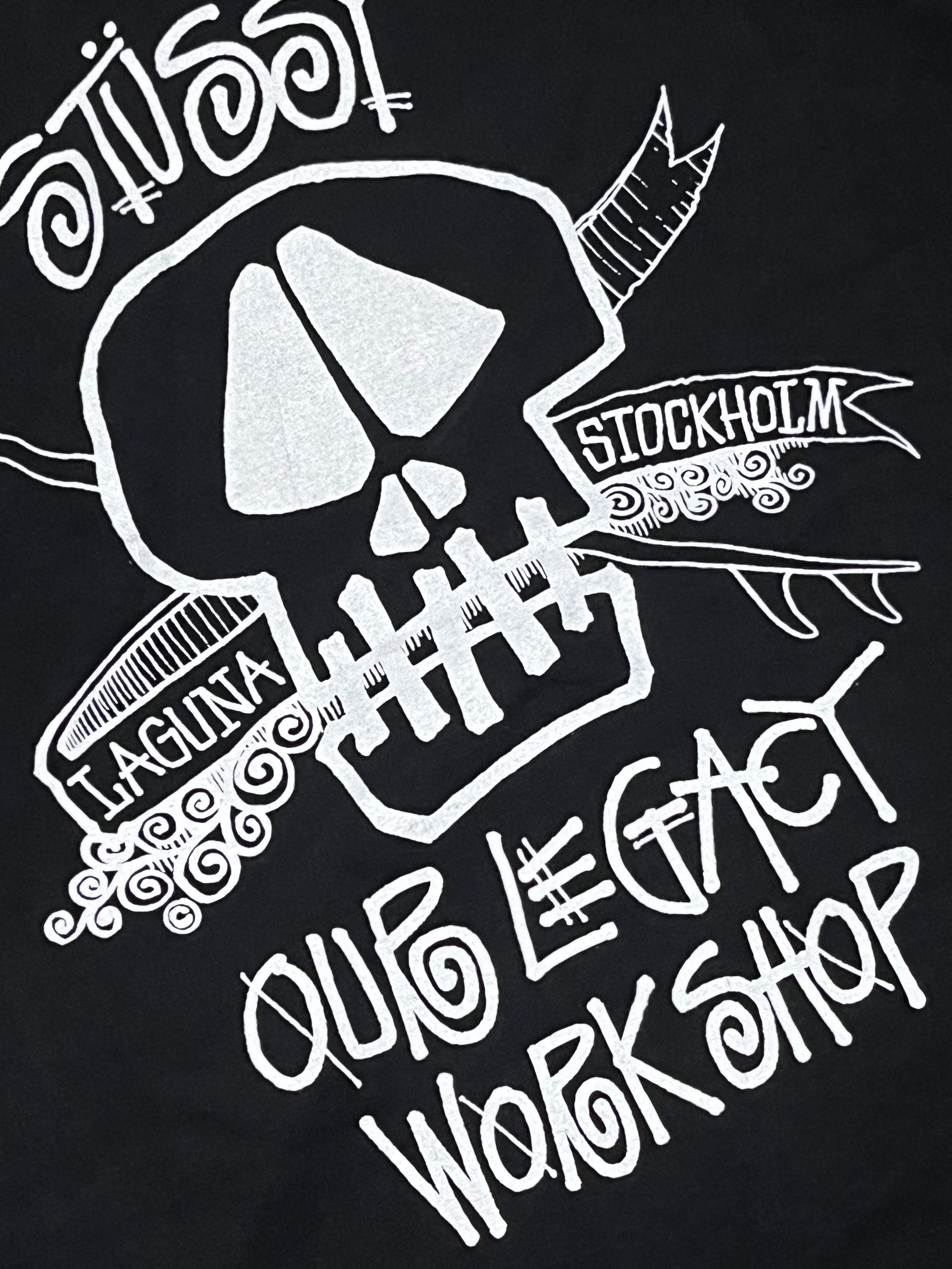 Stussy x Our Legacy Work Shop Surf Skull Pigment Dyed T-Shirt Black 착용 스타일