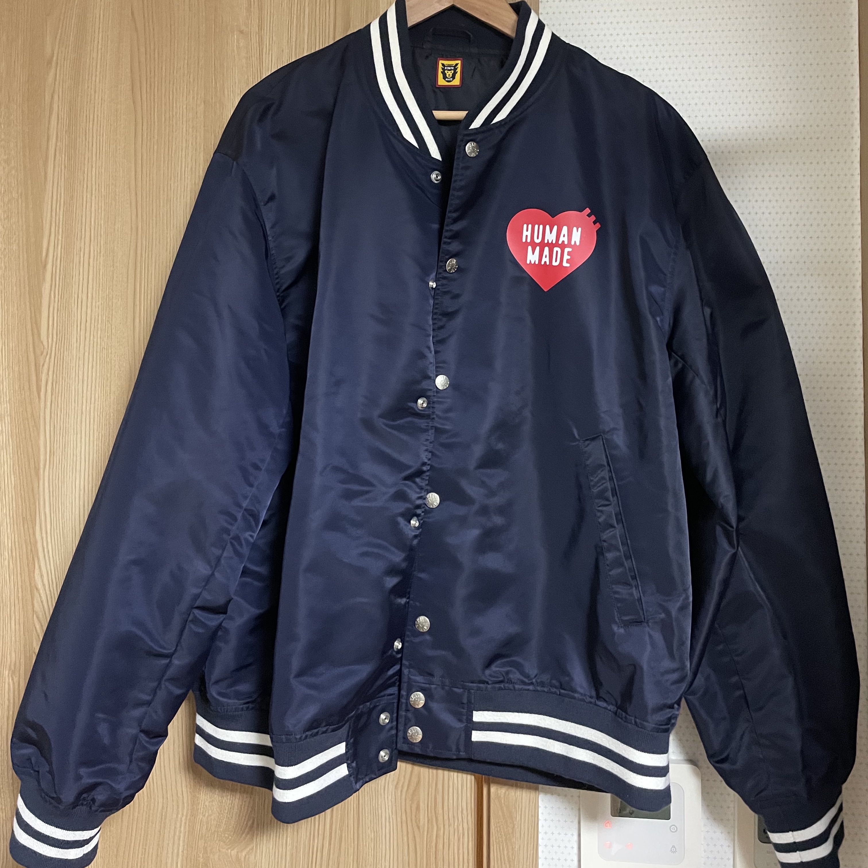 Human Made Nylon Stadium Jacket Navy 착용 스타일