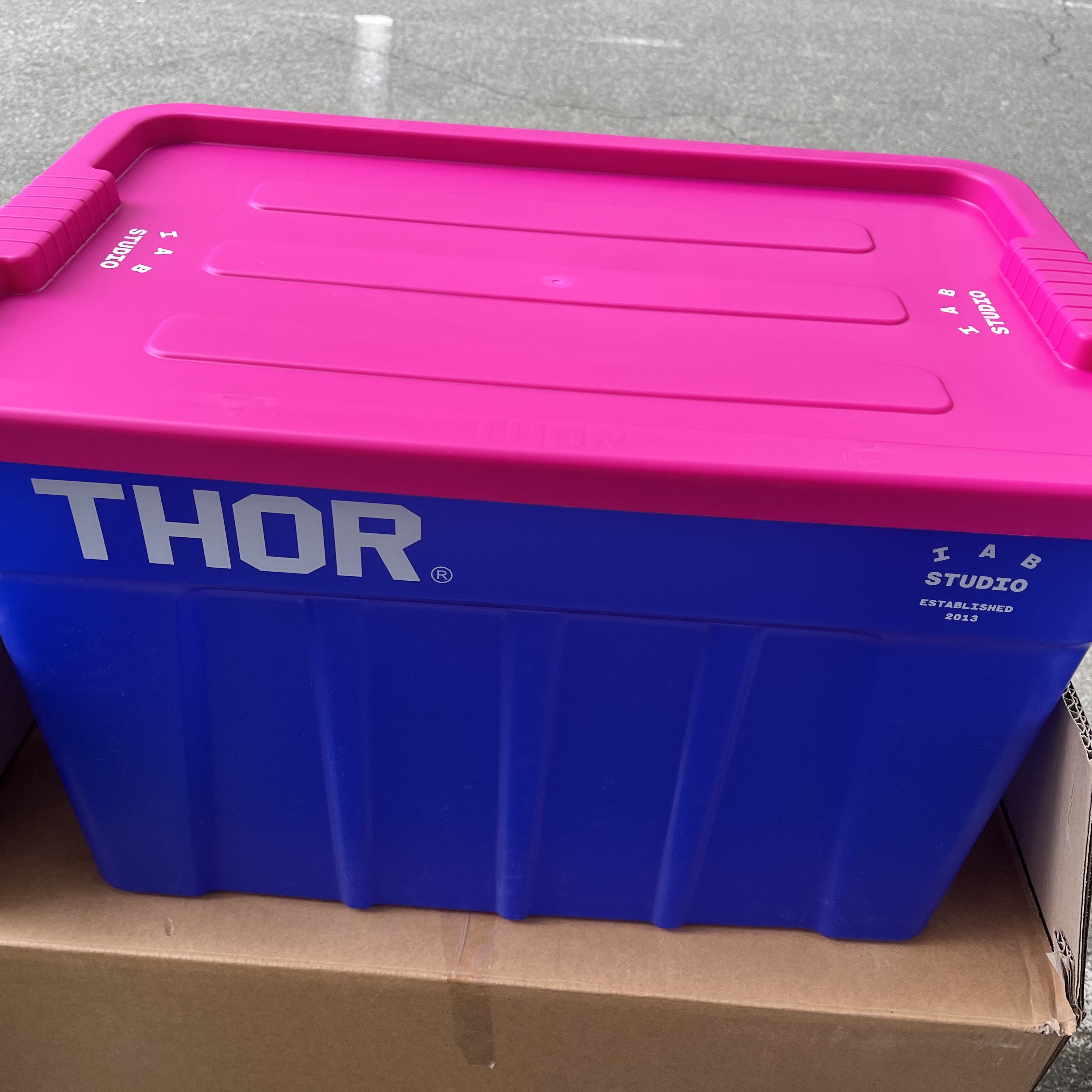 IAB Studio x Thor 75L Container Blue Pink 착용 스타일