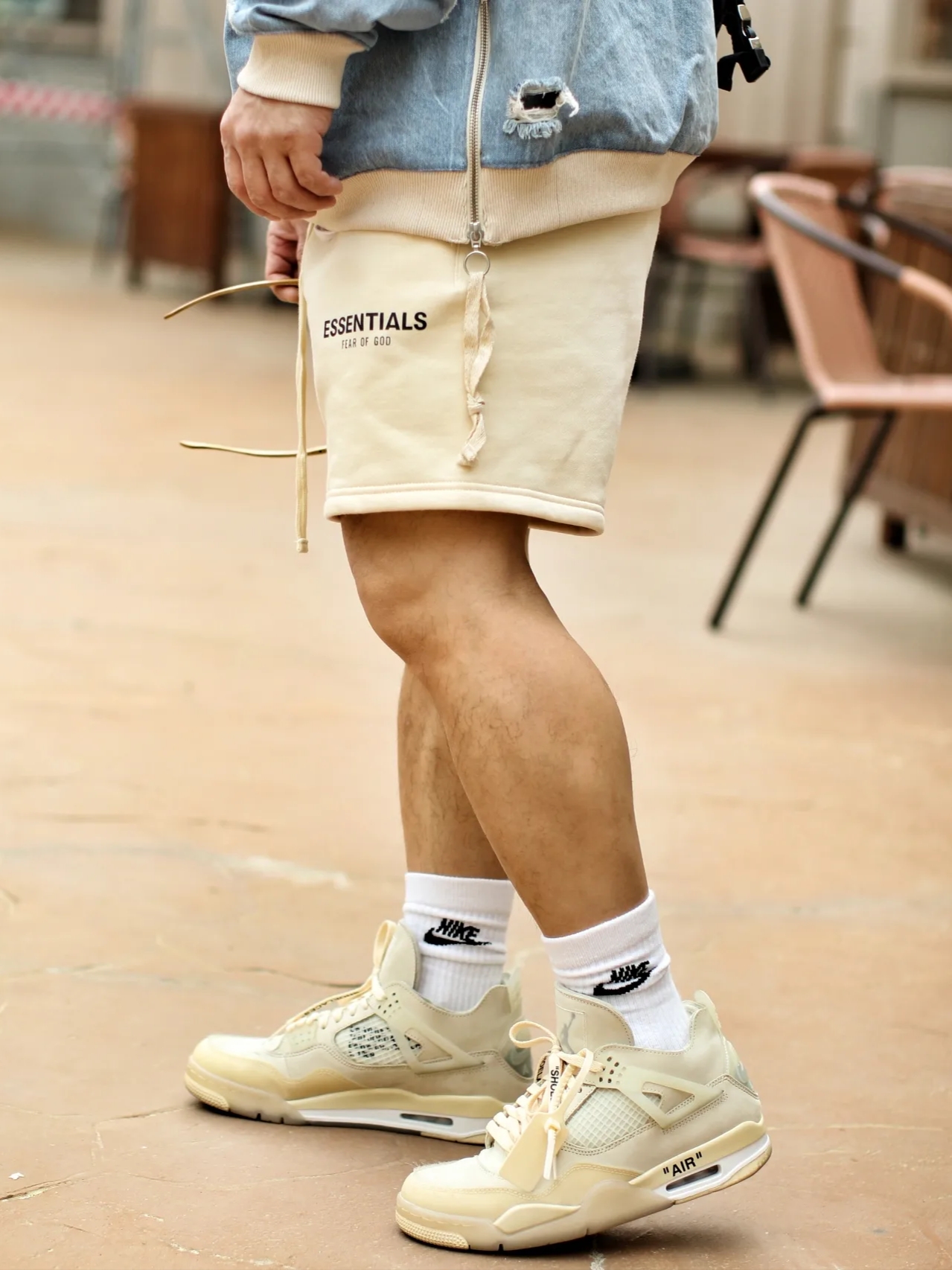 Essentials Fleece Shorts Buttercream - 20SS, (W) Jordan 4 x Off-White Retro SP Sail 착용 스타일 - 4