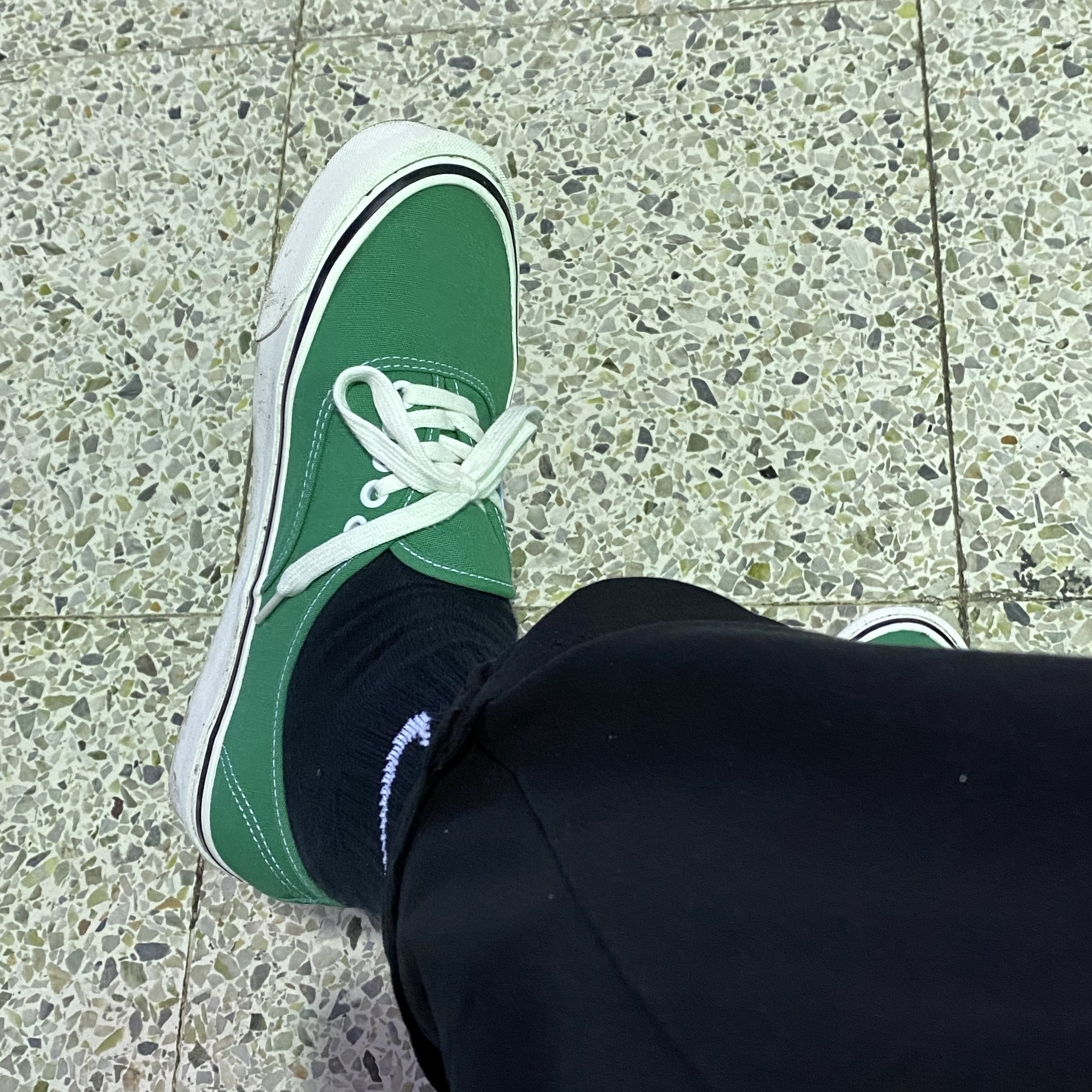 Vans Authentic 44 DX Anaheim Factory Emerald Green, Nike Cushioned Training Crew Socks Black White (3 pack/Korean Ver.) 착용 스타일
