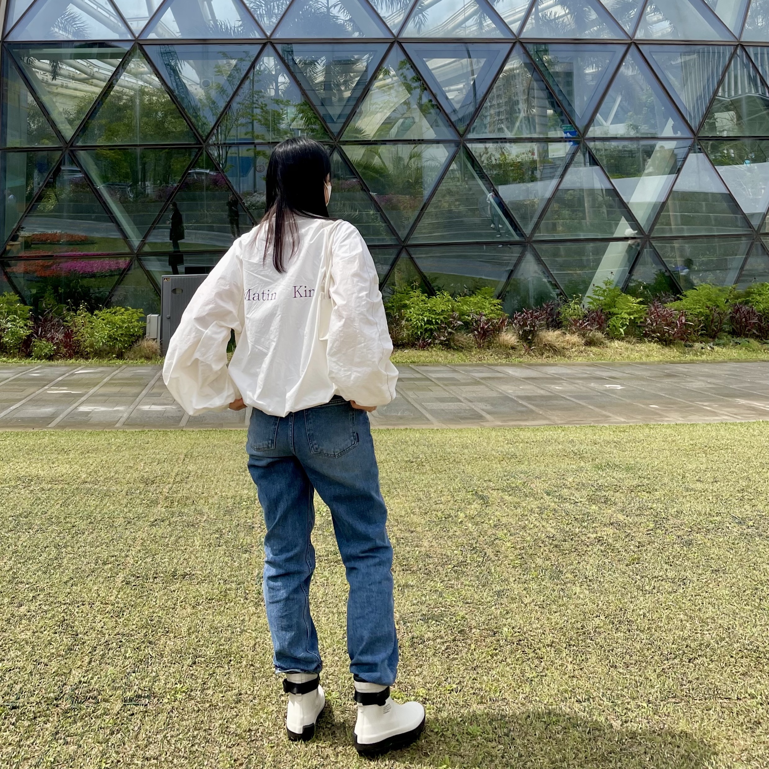 Moonstar 810s ET027 Marke Modi White, (W) Matin Kim Logo Coating Jumper Ivory 착용 스타일 - 2