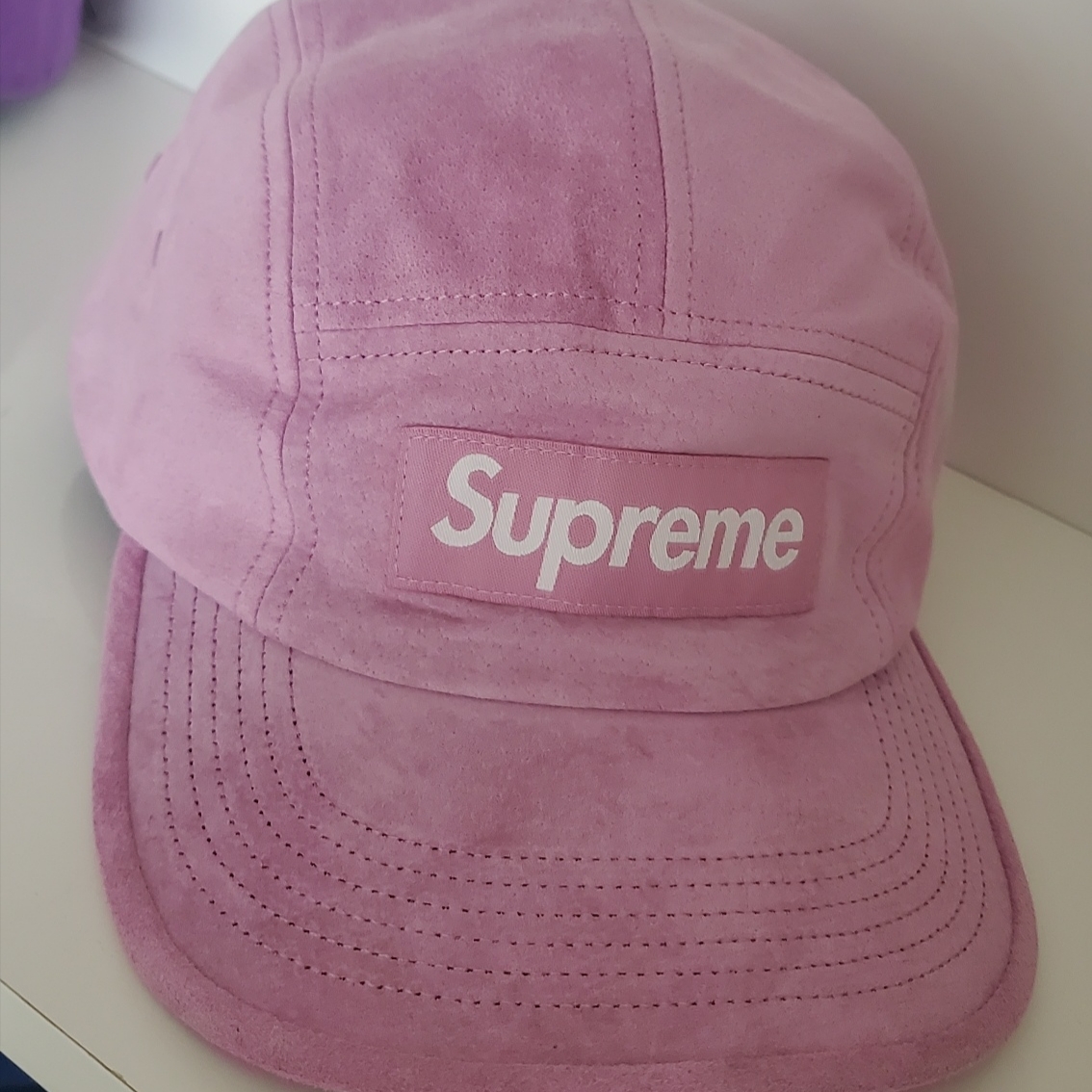 Supreme Suede Camp Cap Pink - 23SS 착용 스타일