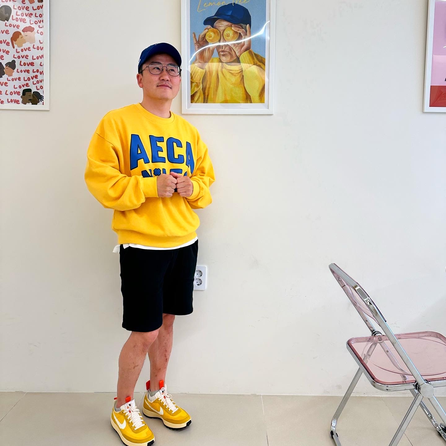 Nike x Tom Sachs General Purpose Shoe Archive, New Era x MoMA New York Yankees Cap Bright Royal 착용 스타일