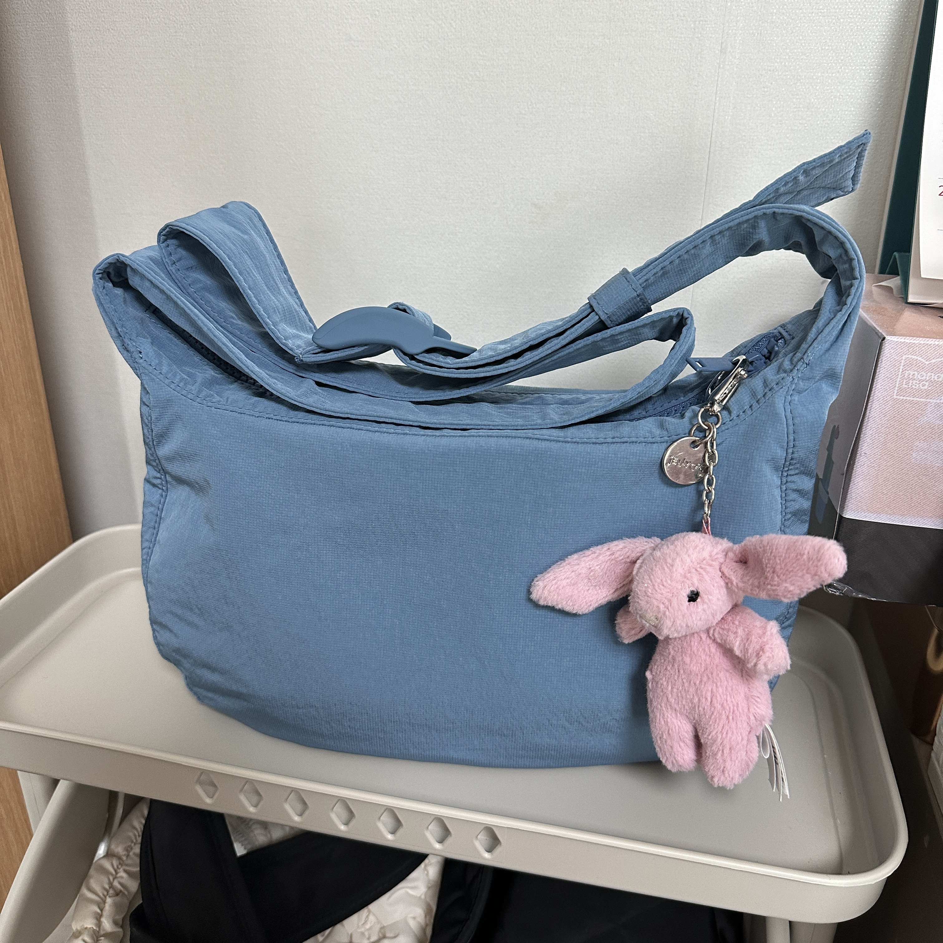 COS Nylon Crossbody Saddle Bag Blue 착용 스타일