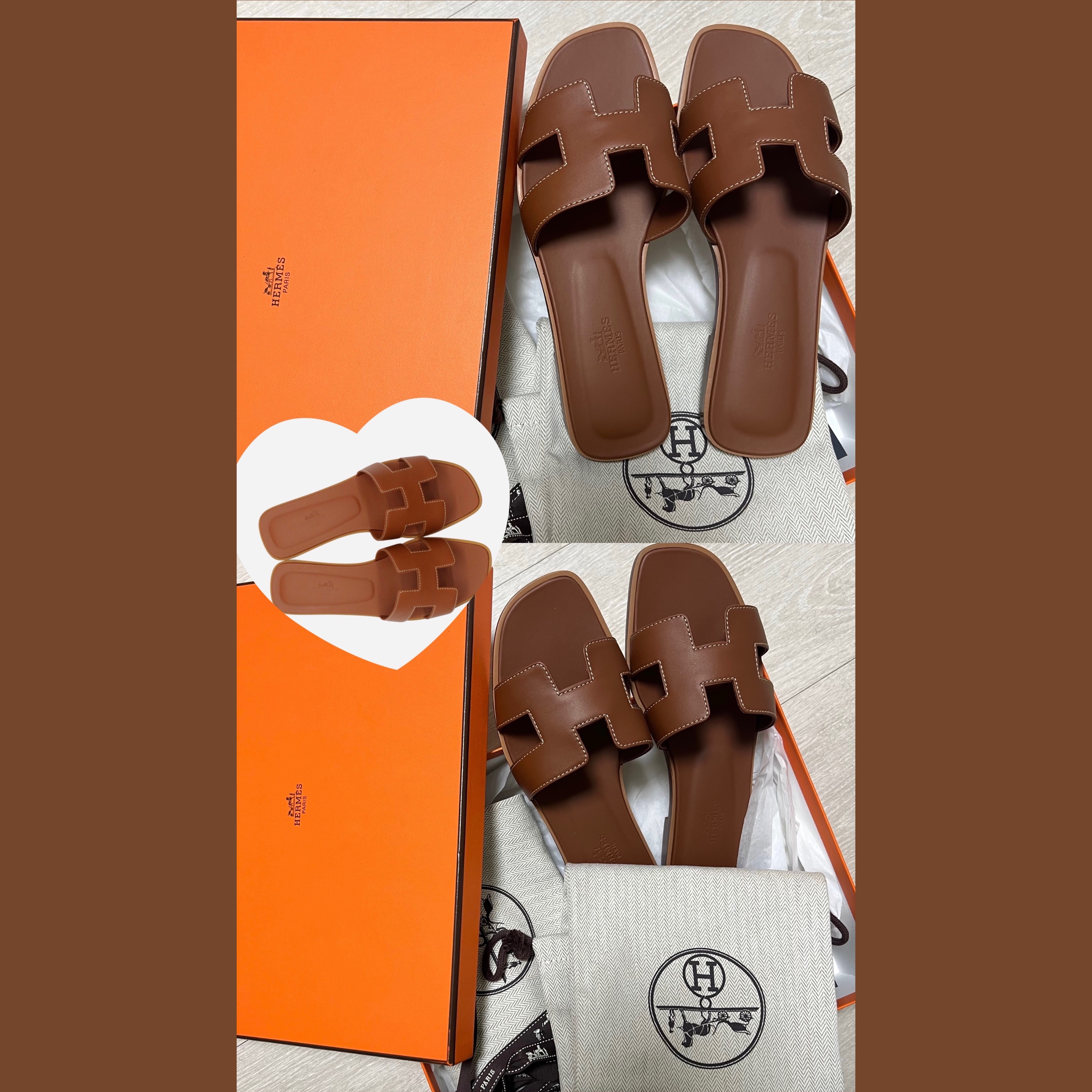 (W) Hermes Oran Sandal Calfskin & Gold Piqures Ecrues 착용 스타일 - 1