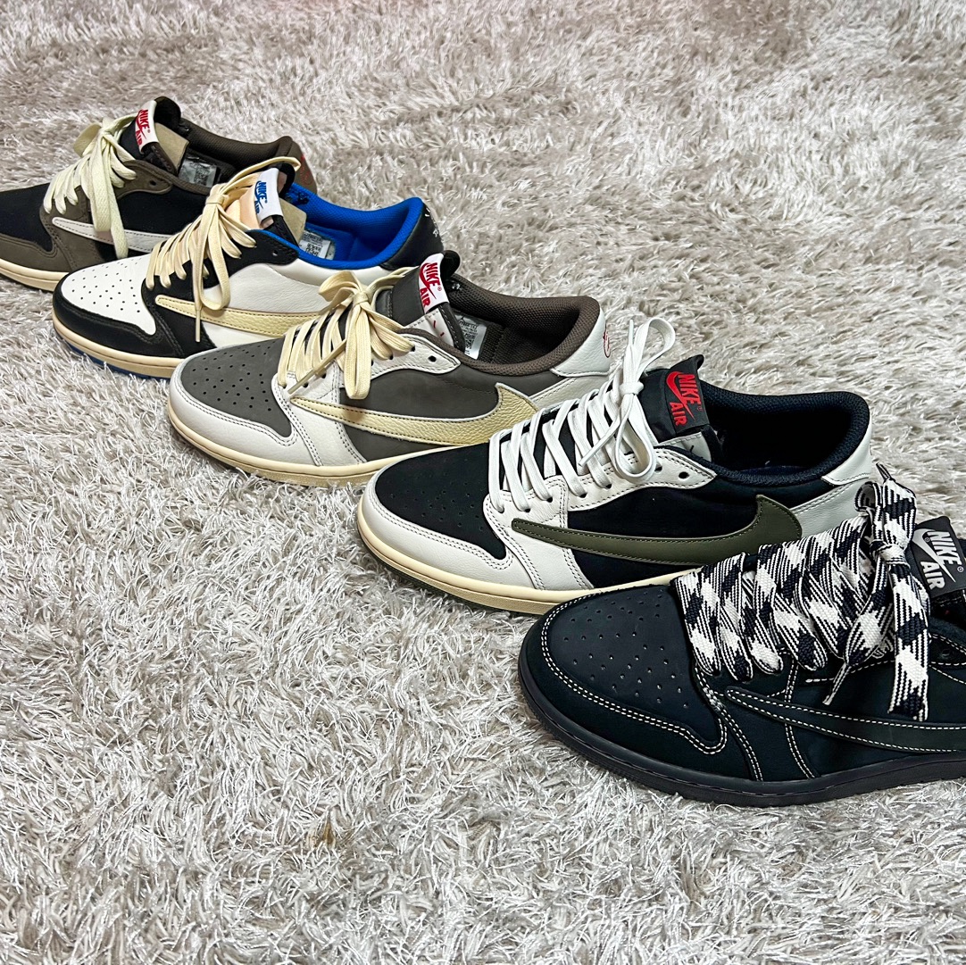 (W) Jordan 1 x Travis Scott Retro Low OG SP Medium Olive, Jordan 1 x Travis Scott Retro Low OG SP Sail and Ridgerock 착용 스타일 - 3