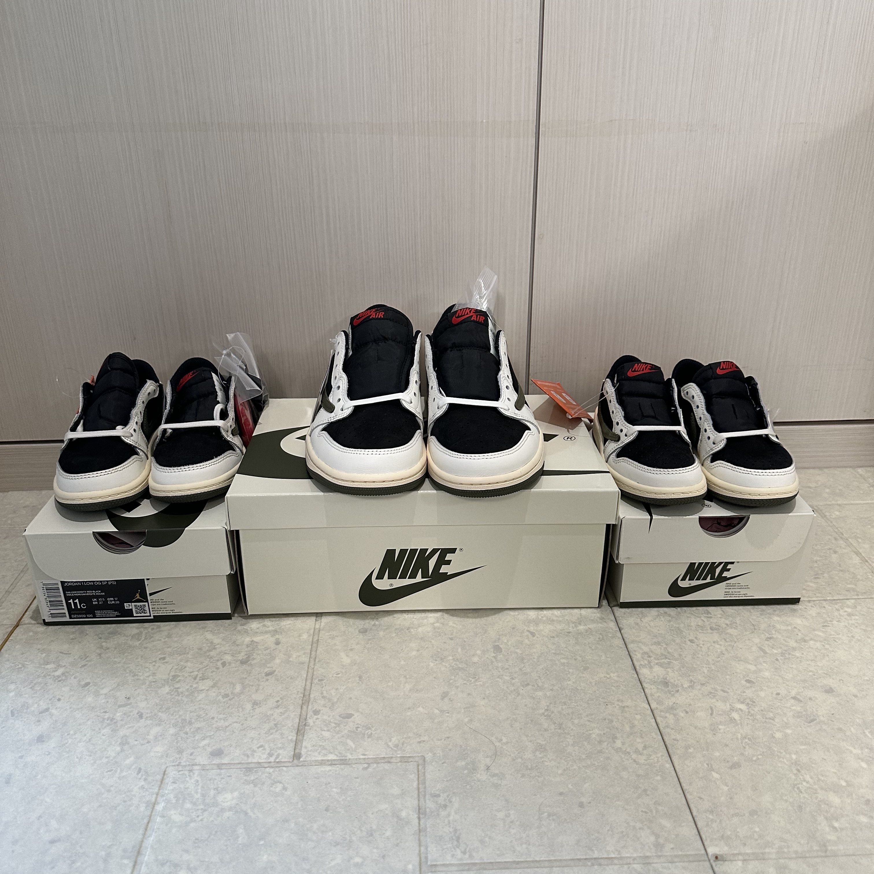 (W) Jordan 1 x Travis Scott Retro Low OG SP Medium Olive, (PS) Jordan 1 x Travis Scott Retro Low OG SP Medium Olive 착용 스타일 - 2