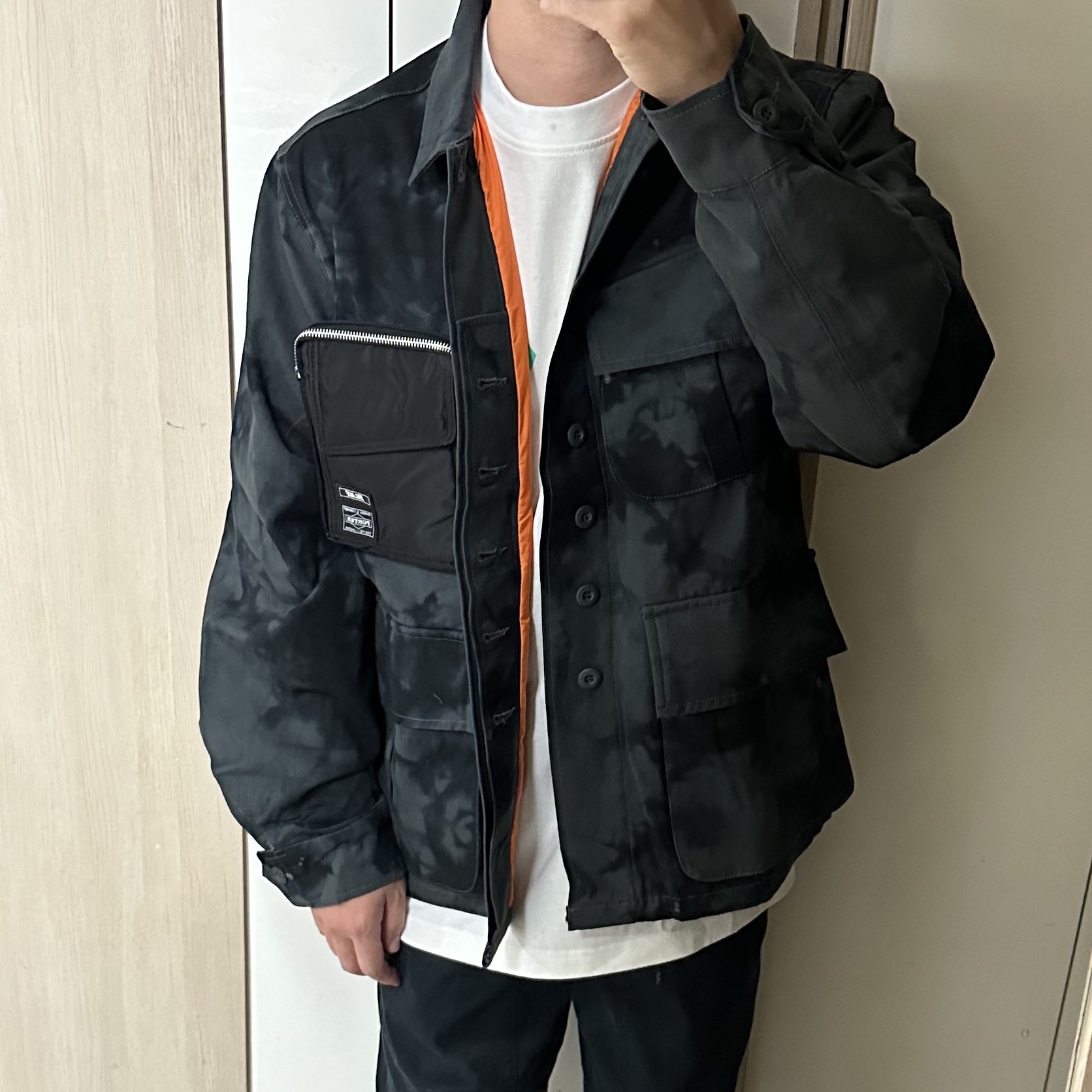 Palace x Porter Jacket & Pocket Bag Black 착용 스타일 - 2