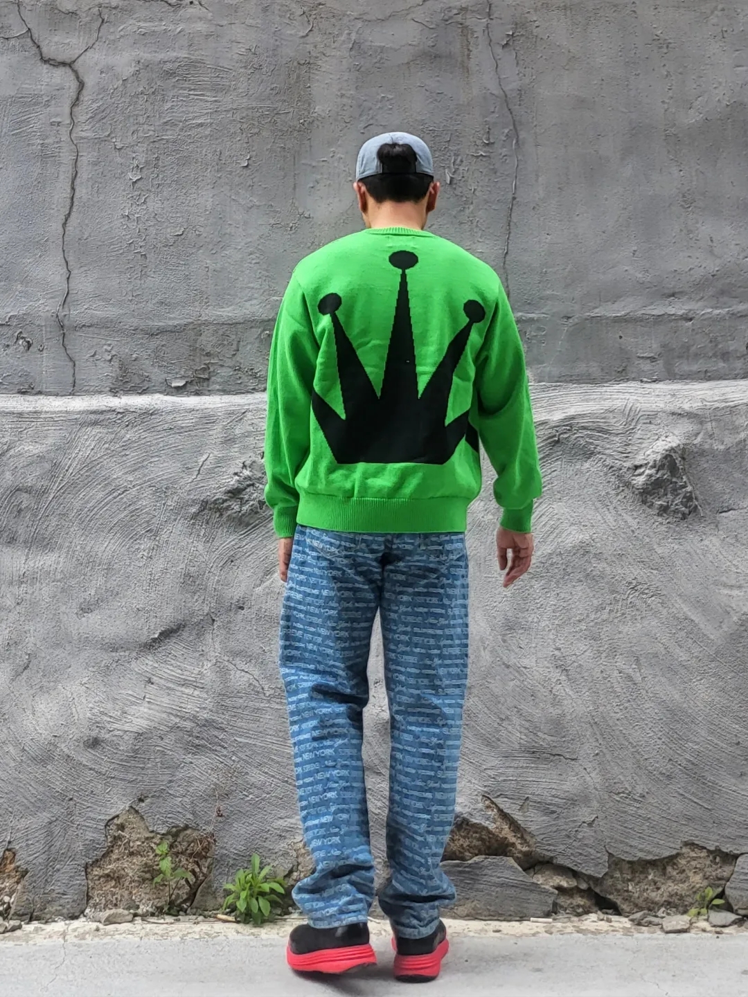 Double RL Garment Dyeing Twill Ball Cap Blue, Stussy Bent Crown Sweater Lime 착용 스타일 - 3