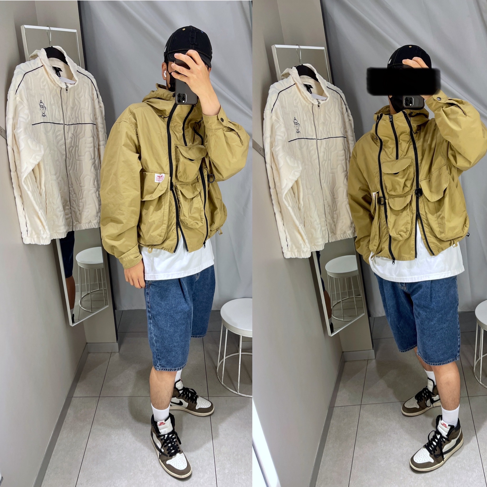 Jordan 1 x Travis Scott Retro High OG SP Mocha, IAB Studio x New Era B. Redsox Cap Black 착용 스타일