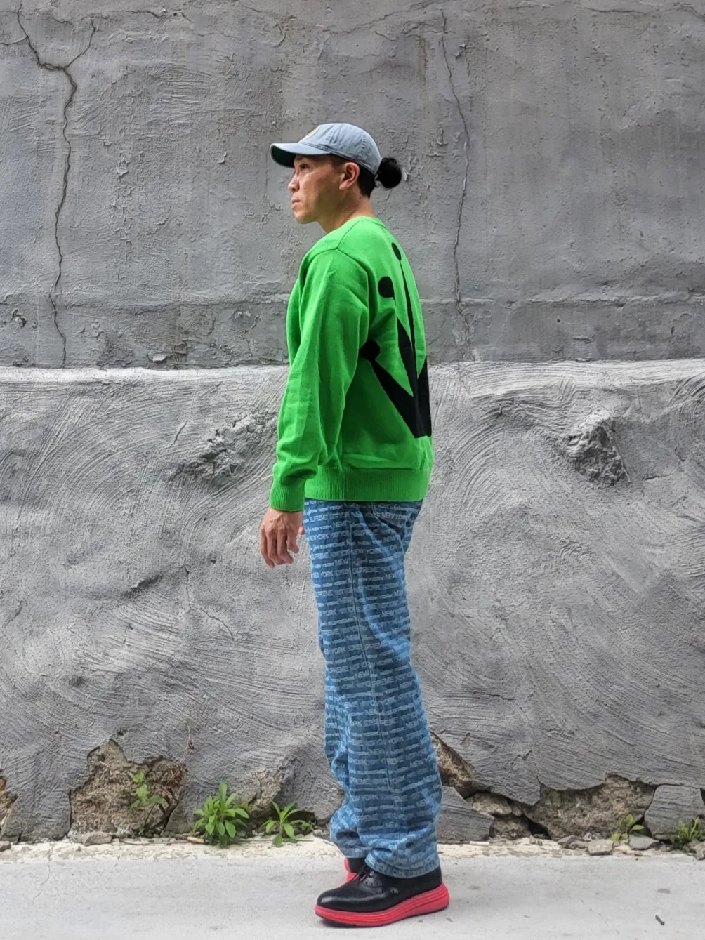 Double RL Garment Dyeing Twill Ball Cap Blue, Stussy Bent Crown Sweater Lime 착용 스타일 - 2