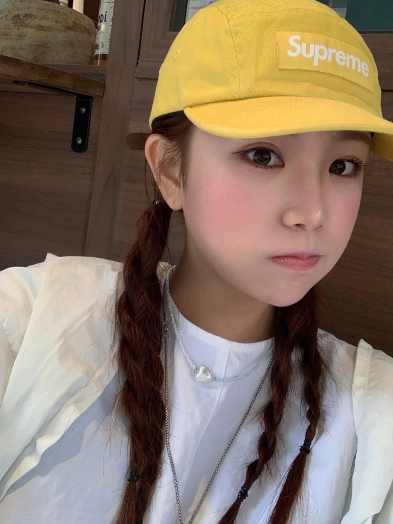 Supreme Washed Chino Twill Camp Cap Yellow - 23SS 착용 스타일