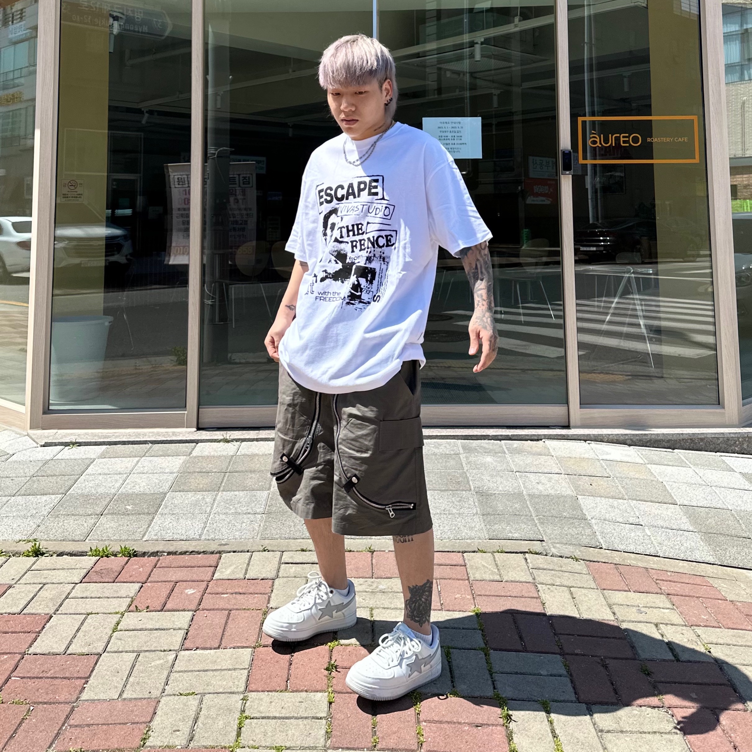 BAPE x JJJJound Bape Sta Low White Light Grey 착용 스타일 - 2