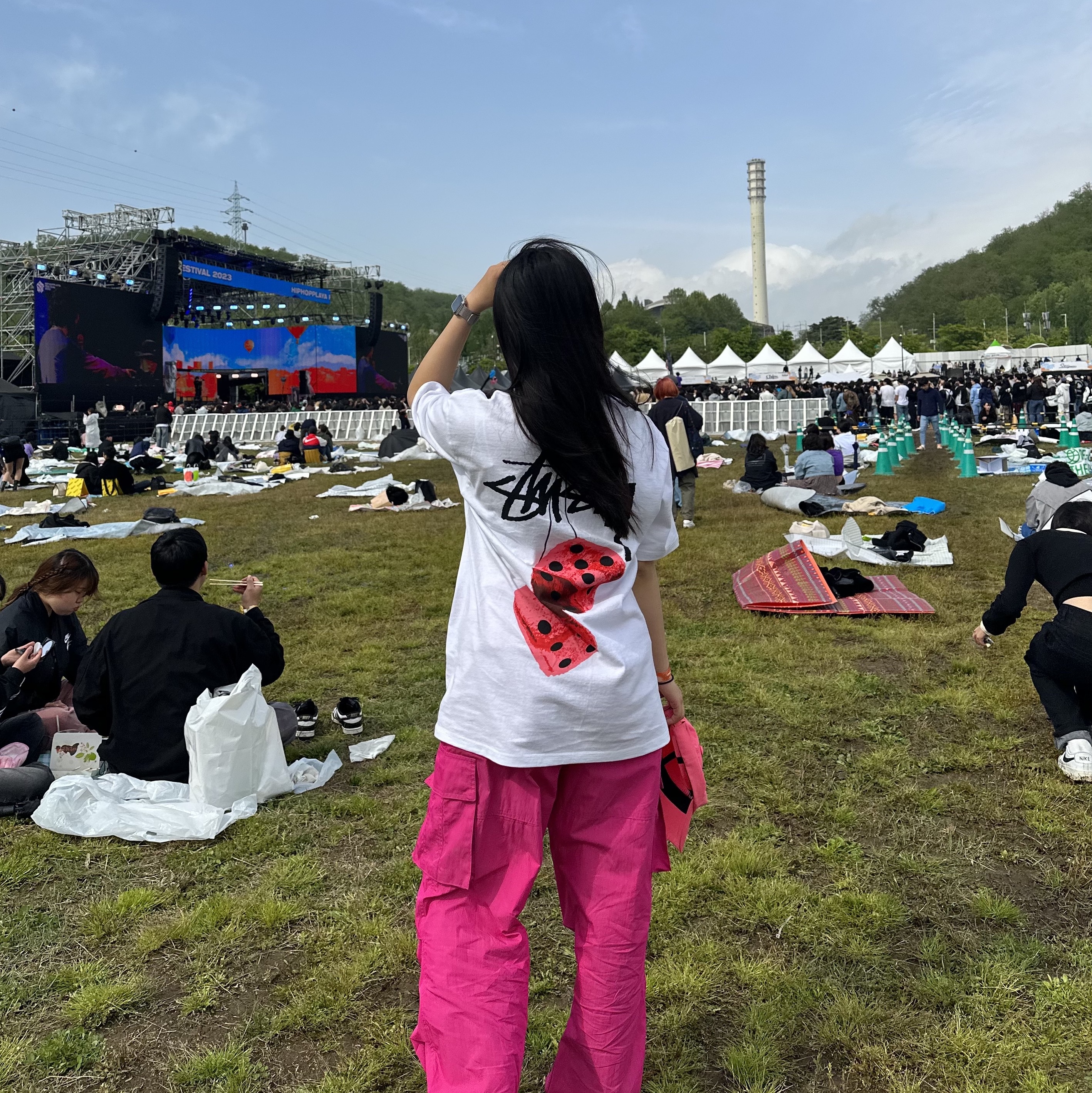 Stussy Fuzzy Dice T-Shirt White, (W) Jordan 1 Elevate Low White and Wolf Grey 착용 스타일 - 1