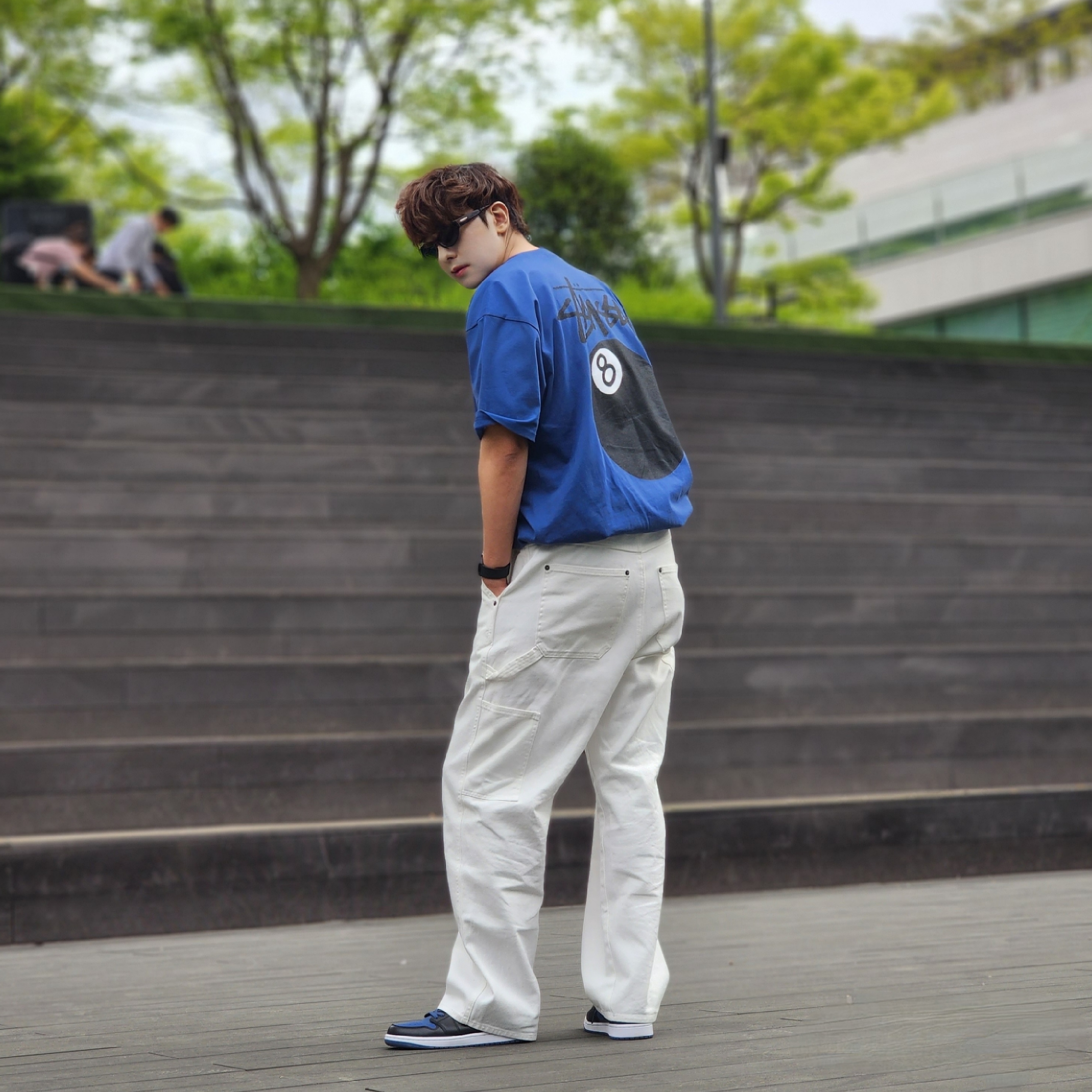 Jordan 1 Retro Low OG Mystic Navy, Stussy 8 Ball T-Shirt Midnight - 22SS 착용 스타일 - 3