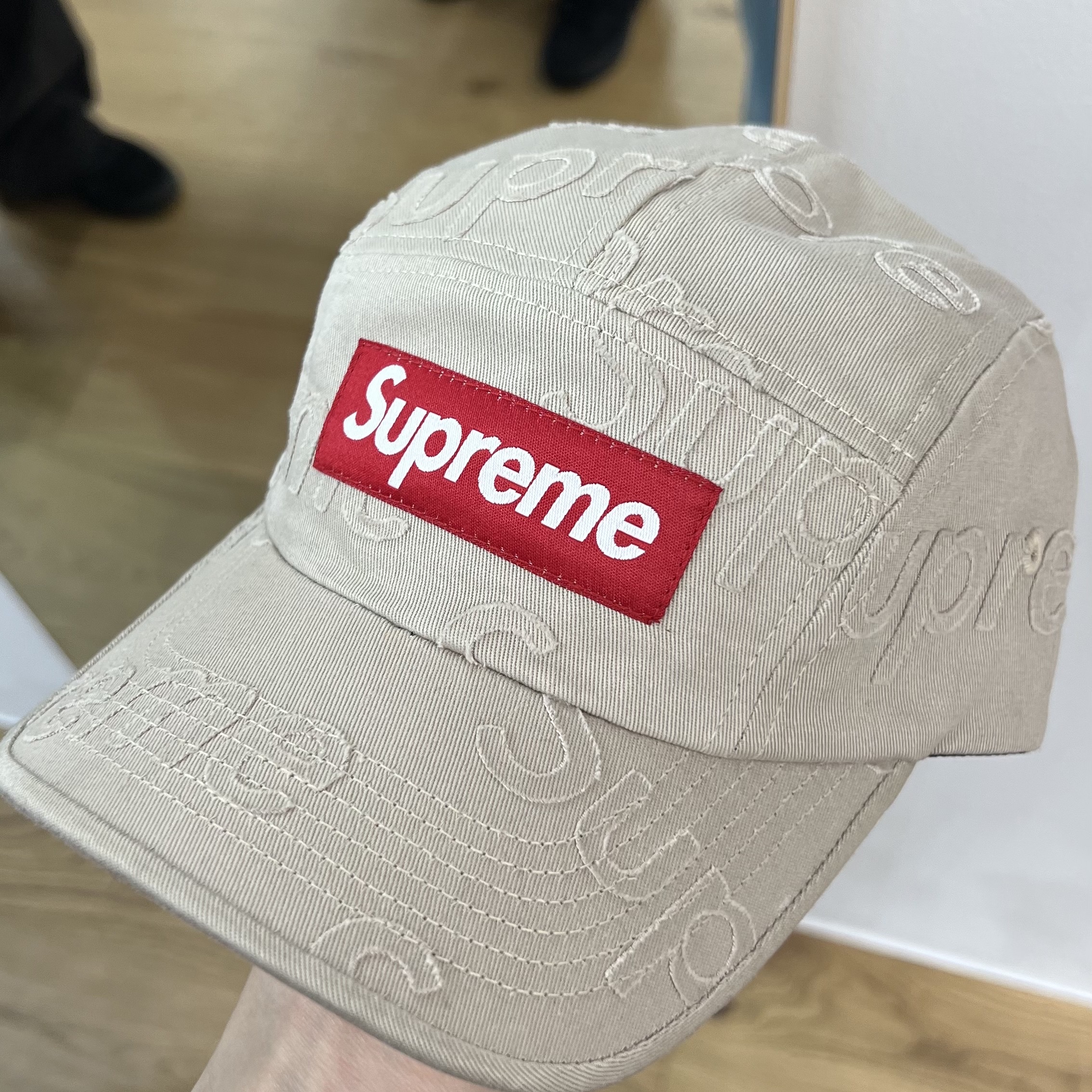 Supreme Lasered Twill Camp Cap Tan - 23SS 착용 스타일