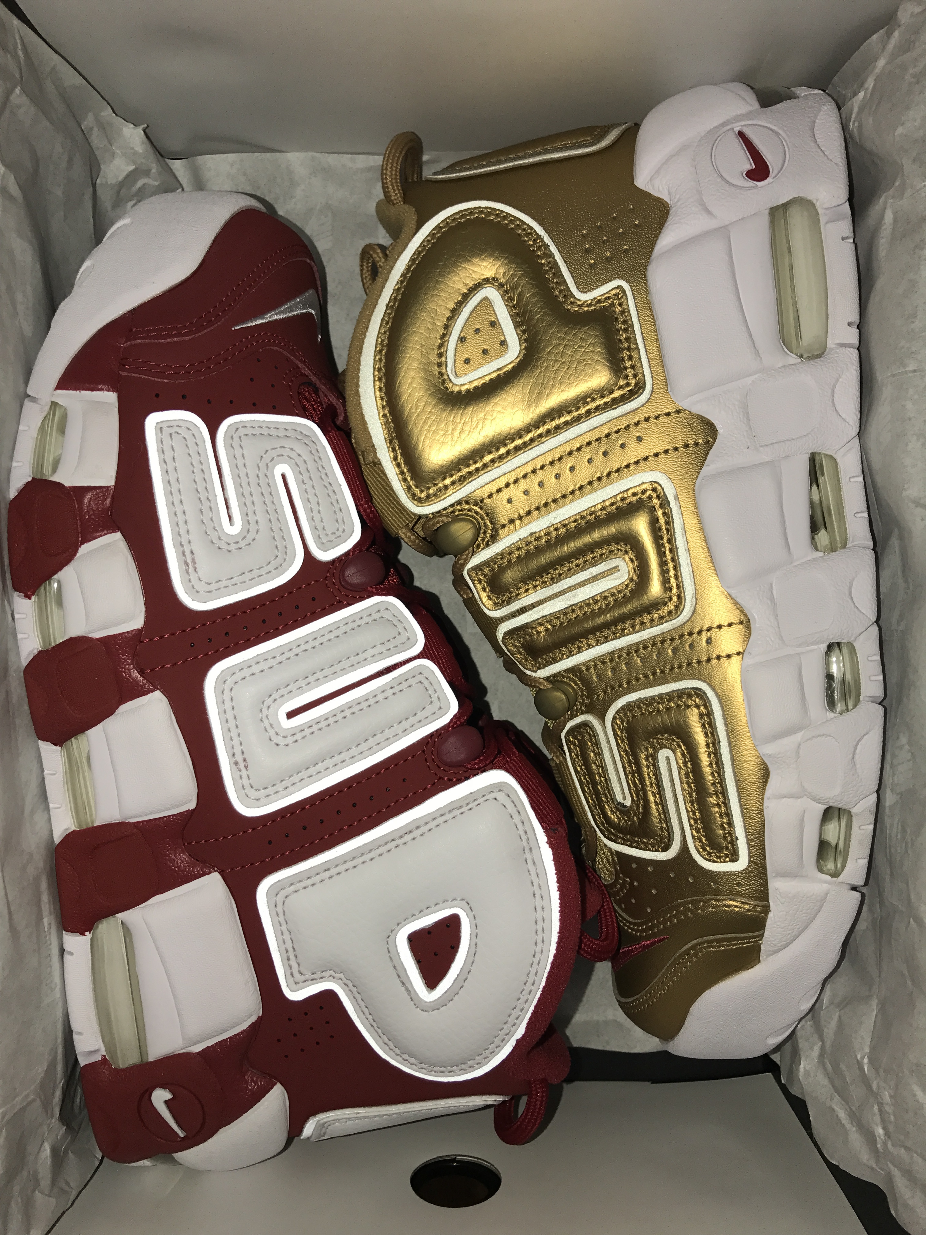 Nike x Supreme Air More Uptempo Suptempo Red, Nike x Supreme Air More Uptempo Suptempo Gold 착용 스타일