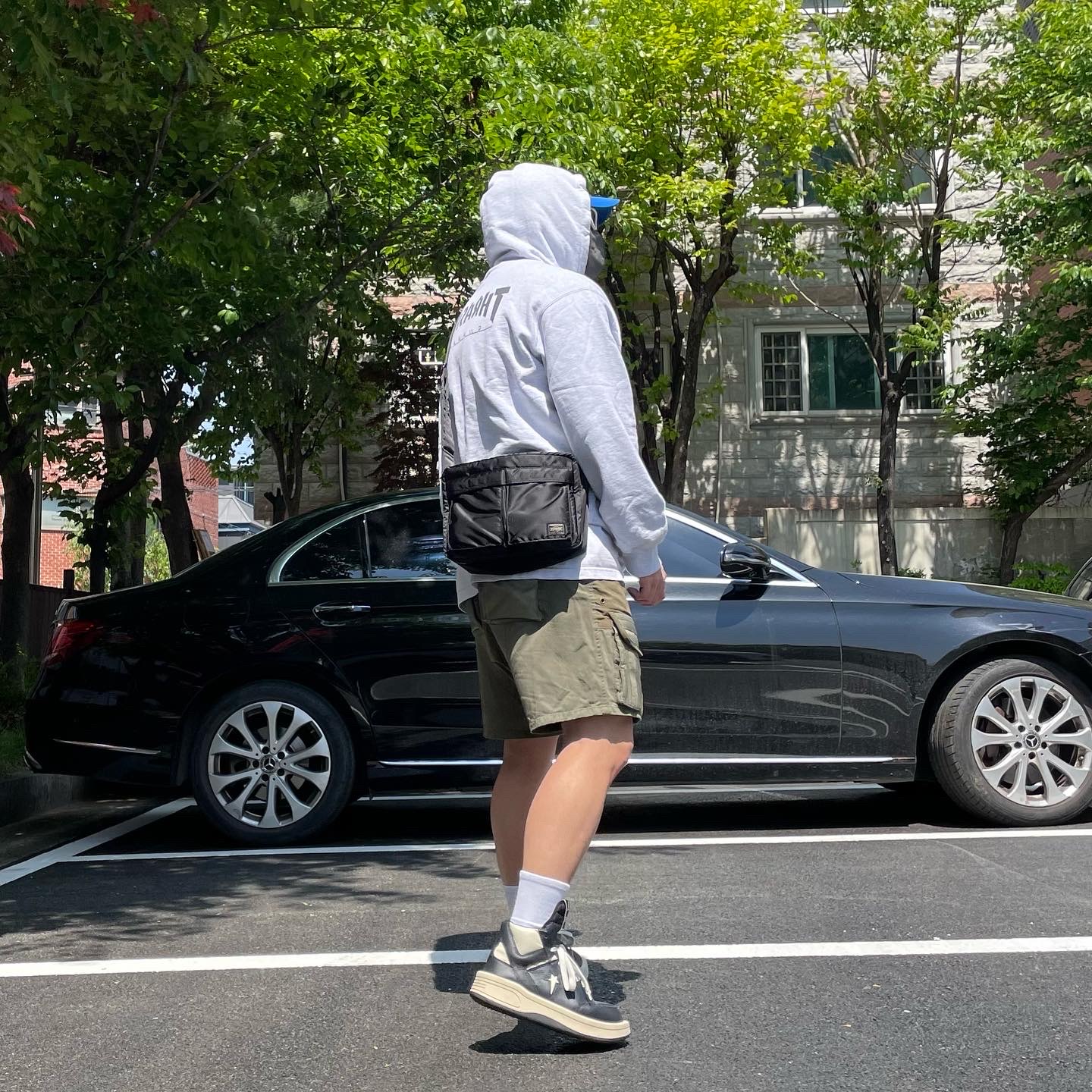 Supreme x Thrasher Hooded Sweatshirt Ash Grey - 21FW, Converse x Drkshdw Turbowpn Black Cream 착용 스타일 - 4