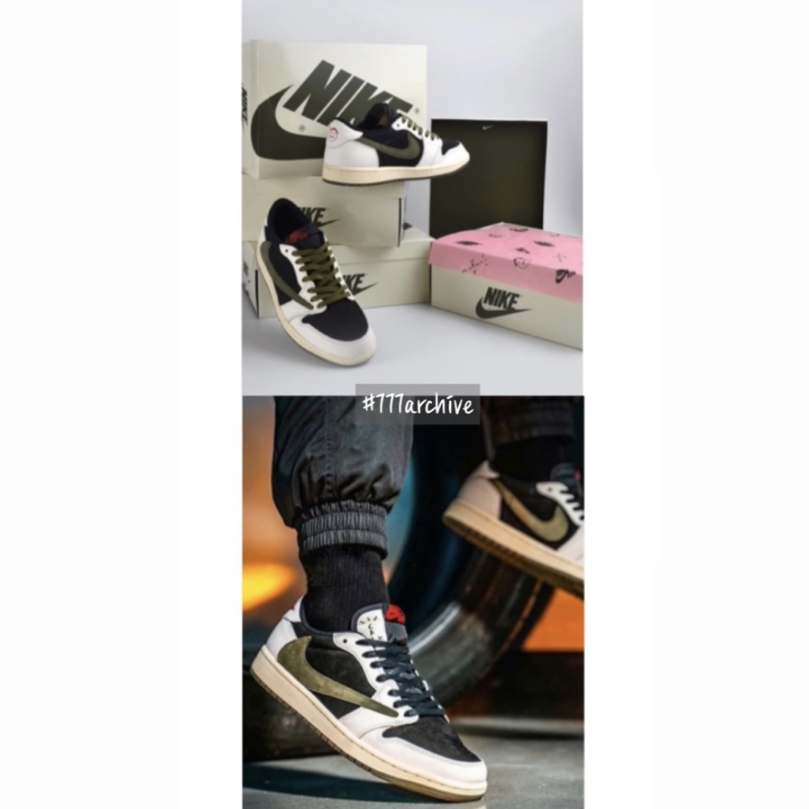 (W) Jordan 1 x Travis Scott Retro Low OG SP Medium Olive 착용 스타일 - 5