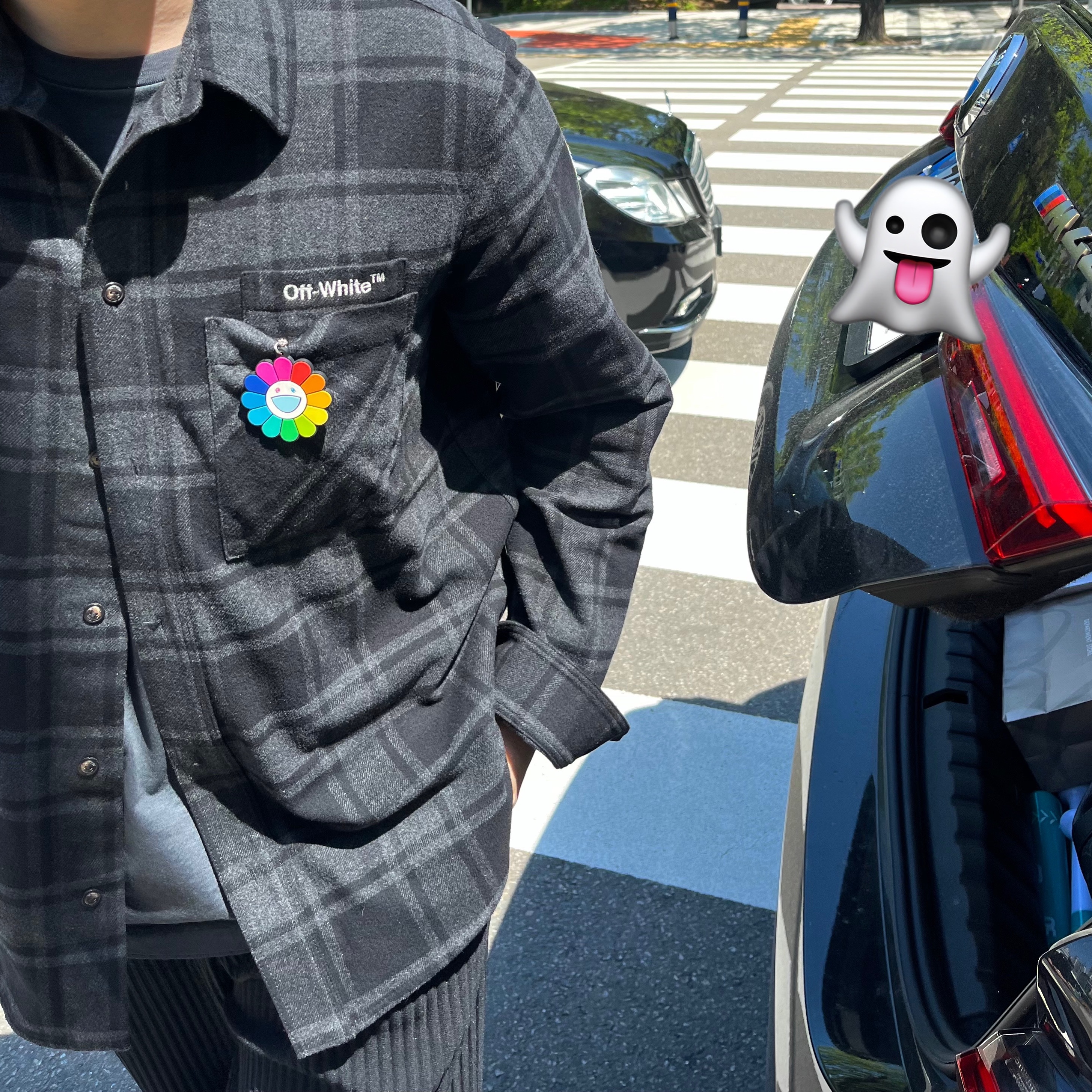 Off-White Arrow Flannel Shirt Black Grey, Hermes MC² Euclide Card Holder Epsom & Etoupe 착용 스타일 - 2