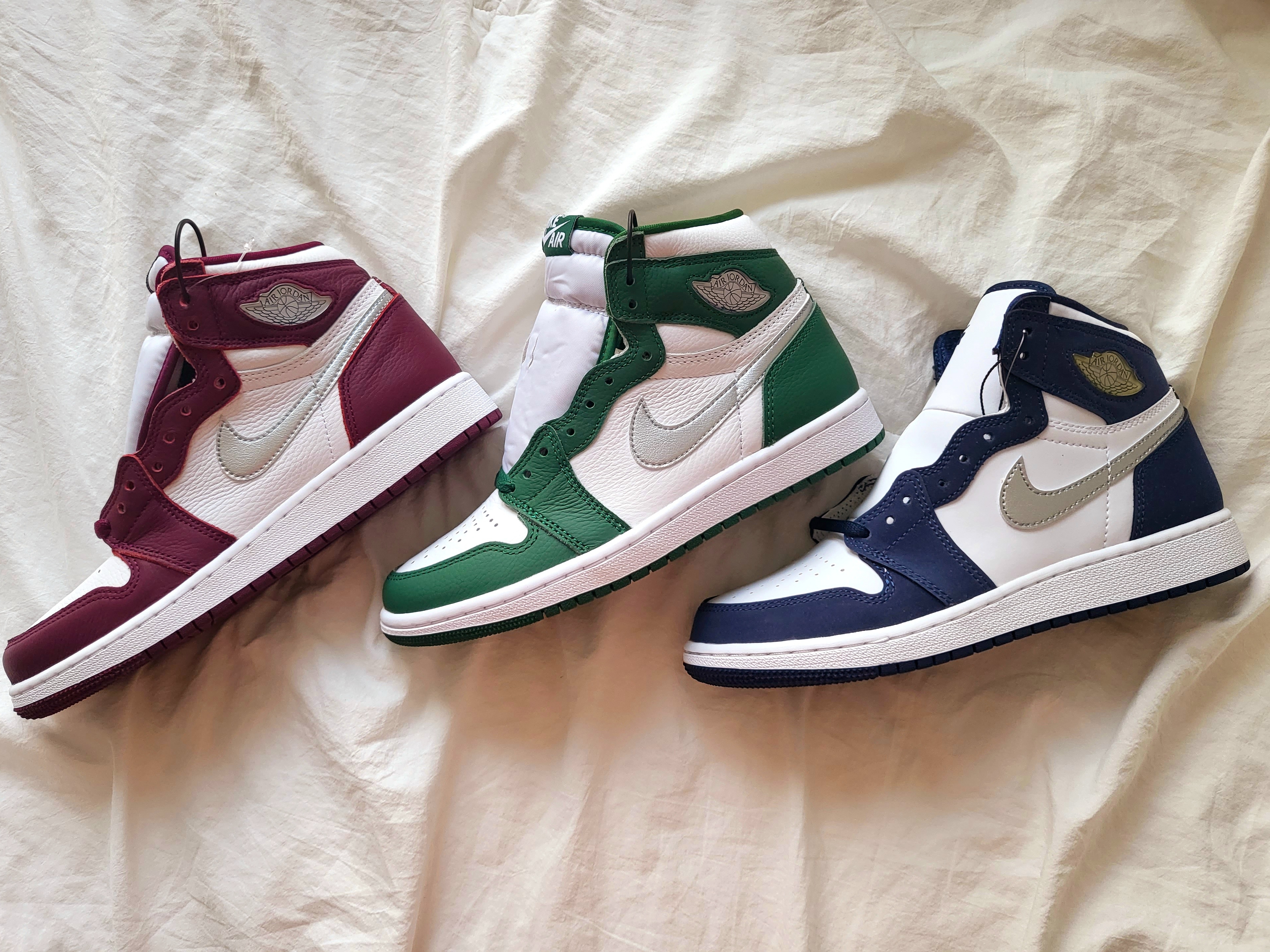 (GS) Jordan 1 Retro High OG Bordeaux, Jordan 1 Retro High OG Gorge Green 착용 스타일