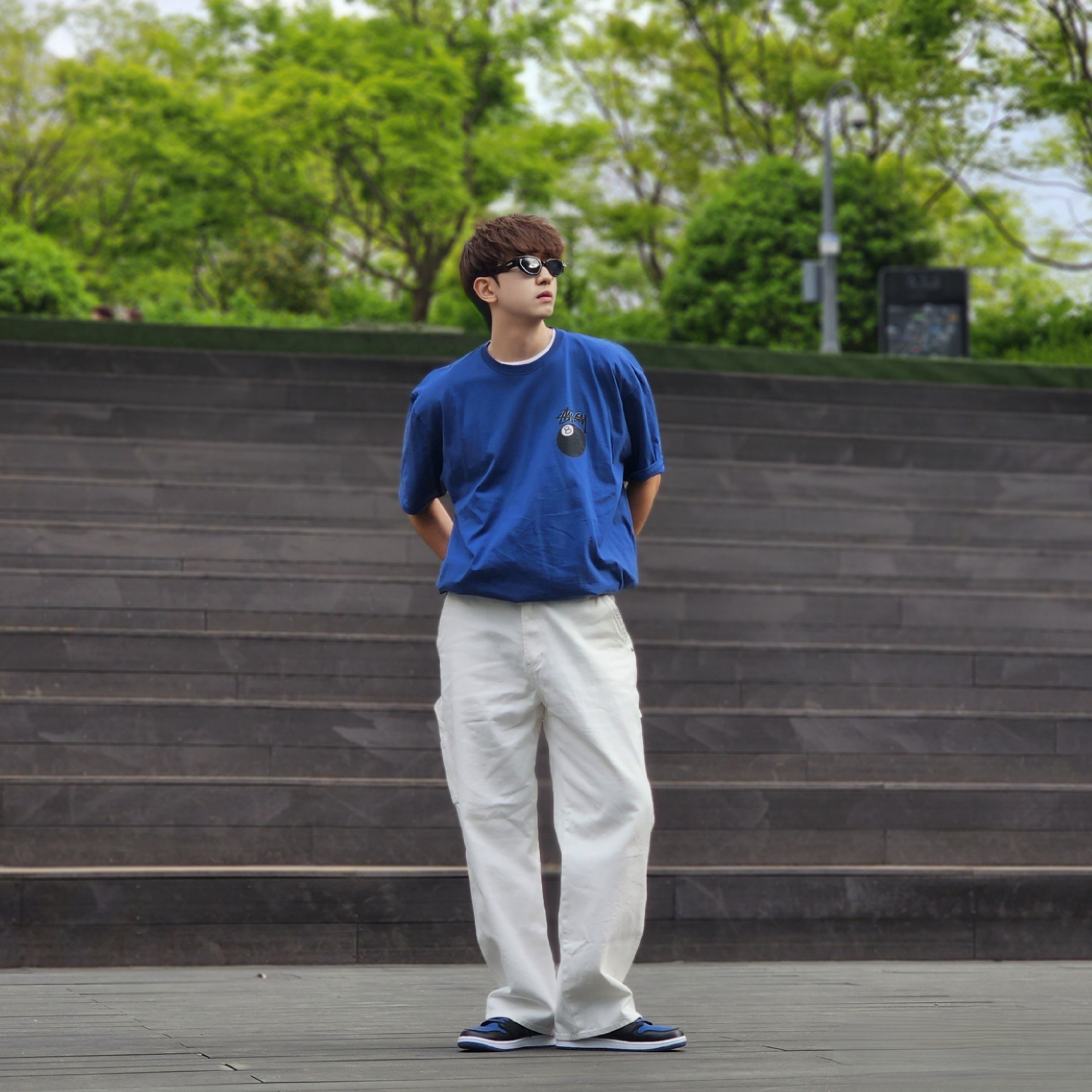 Jordan 1 Retro Low OG Mystic Navy, Stussy 8 Ball T-Shirt Midnight - 22SS 착용 스타일 - 5