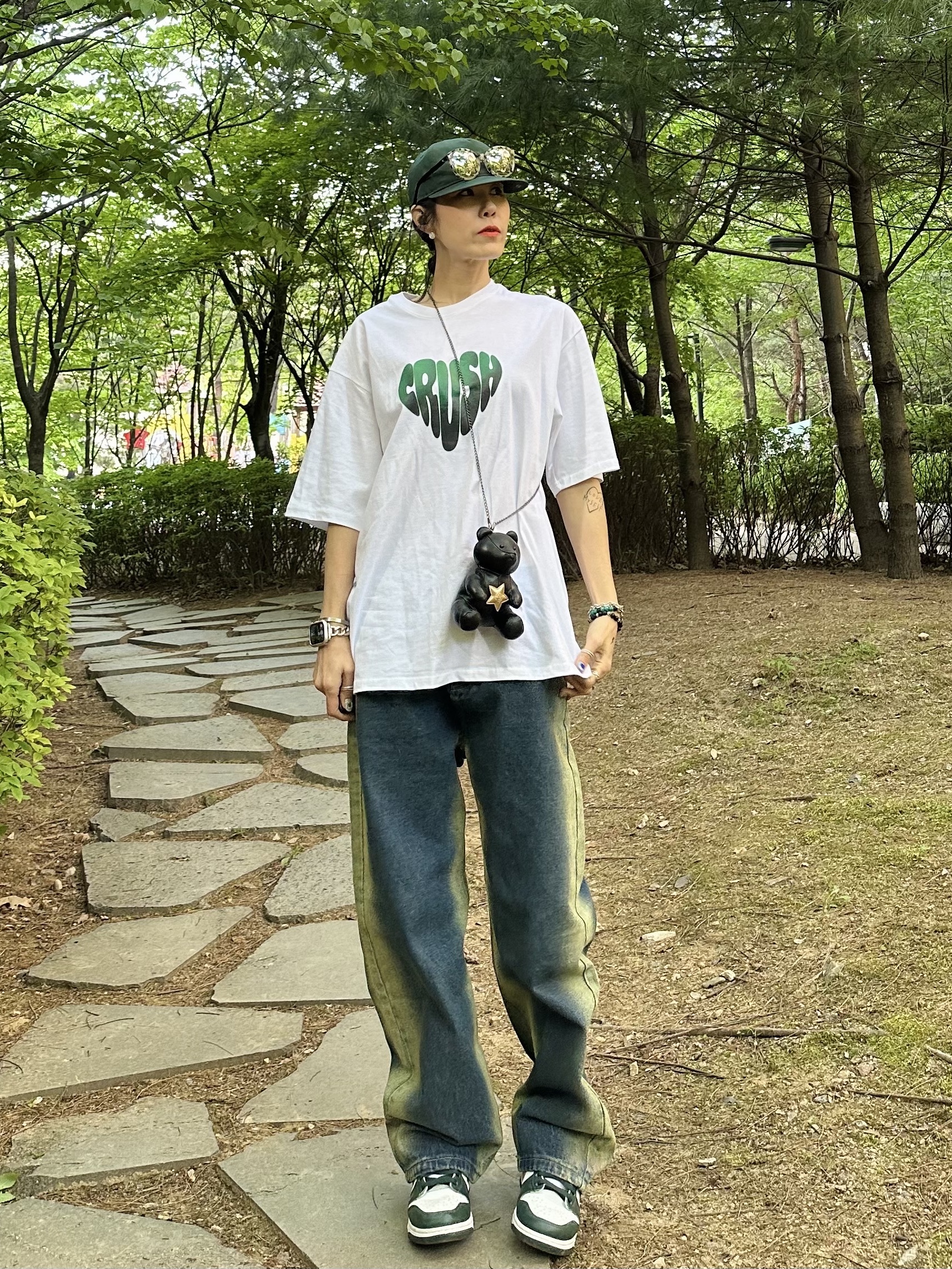 Nike Dunk High SP Spartan Green, Essentials x New Era Retro Crown Strapback Dark Green 착용 스타일 - 2