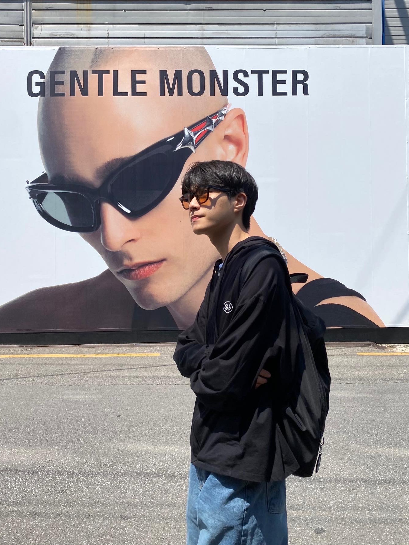 Gentle Monster Lang 01 Black, Dada Student Cotton Zip-Up Hoodie Black 착용 스타일