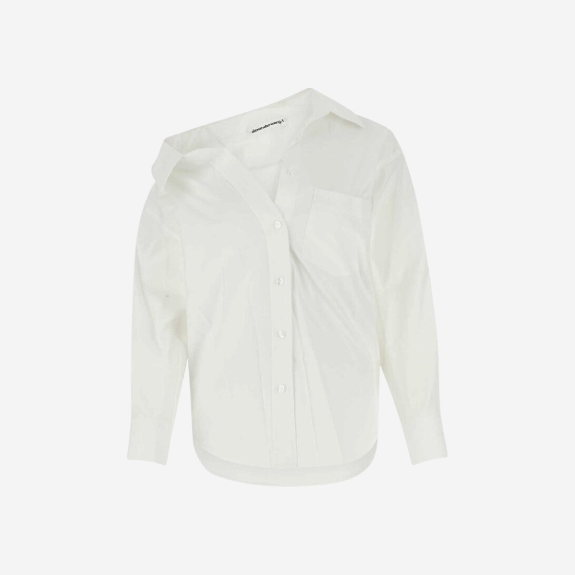 (W) Alexander Wang Off-Shoulder Shirt in Compact Cotton Bright White 상세 이미지 1