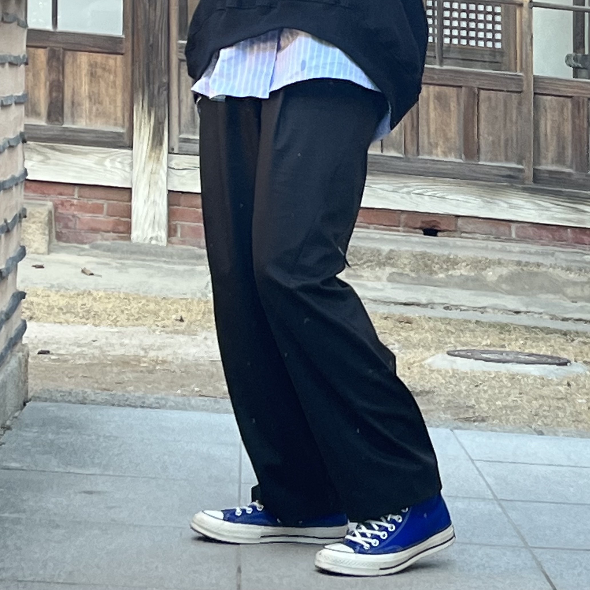 Converse Chuck 70 High Rush Blue, Zara x Ader Error Tapered Trousers Black 착용 스타일 - 2