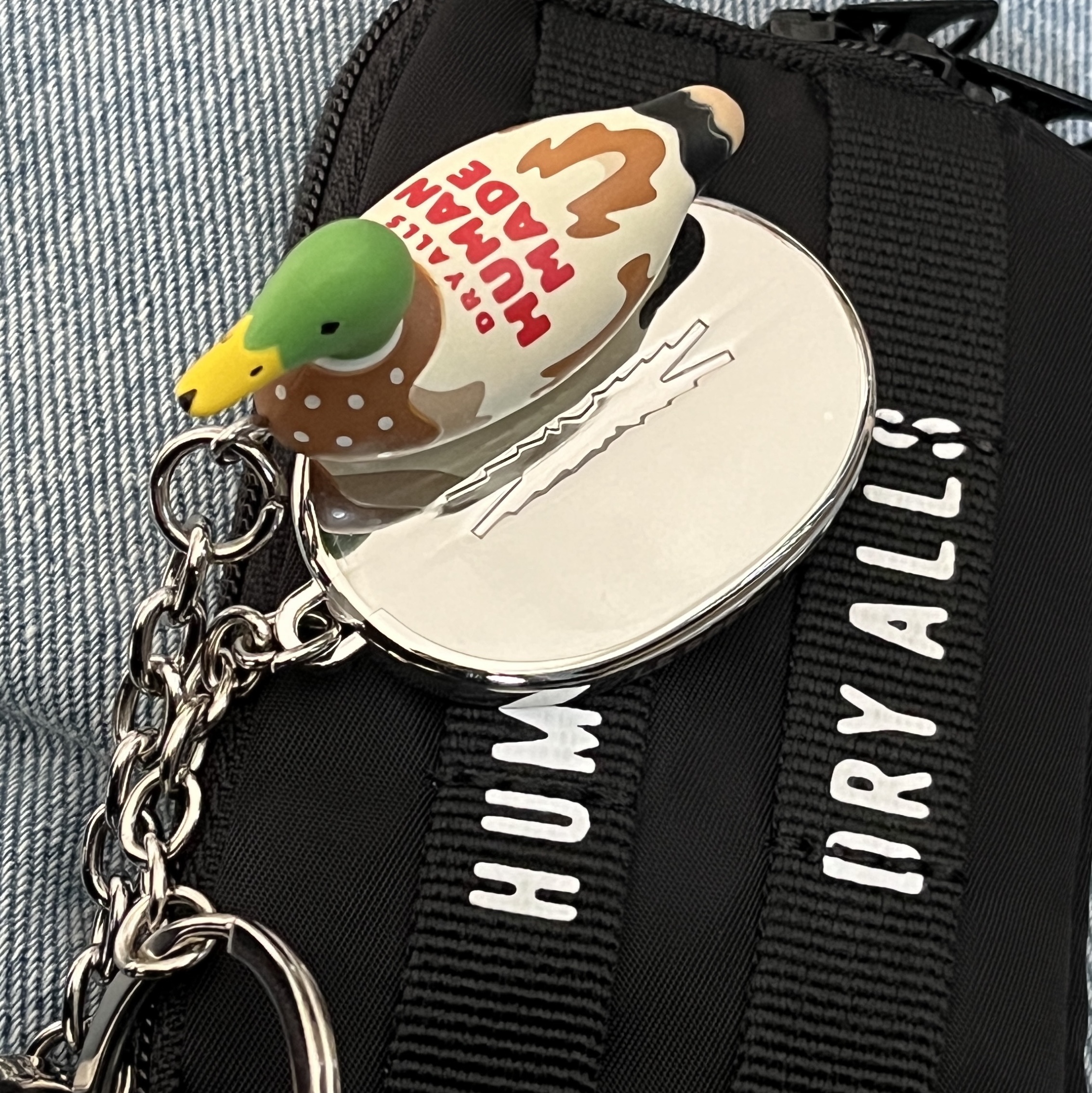 LE SSERAFIM Mirror Keyring, Human Made Duck Keyring Green 착용 스타일
