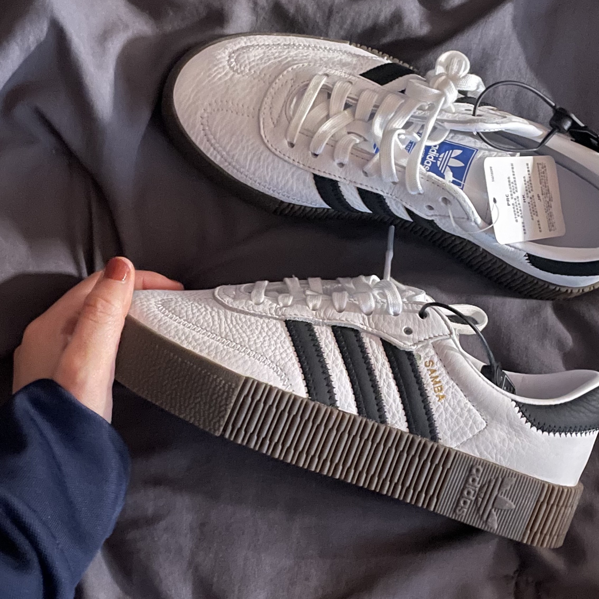(W) Adidas Sambarose White Black Gum 착용 스타일