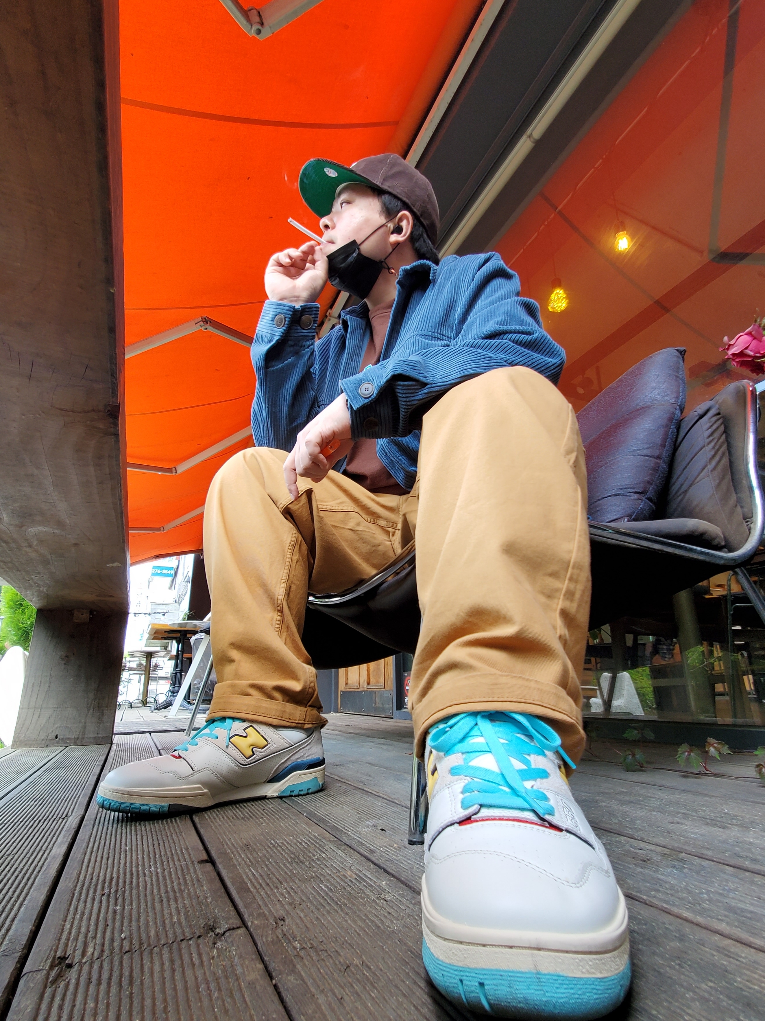New Balance 550 Sea Salt Yellow - 2E Wide, New Era x Fear of God 59FIFTY Corduroy Size Cap Walnut 착용 스타일 - 3