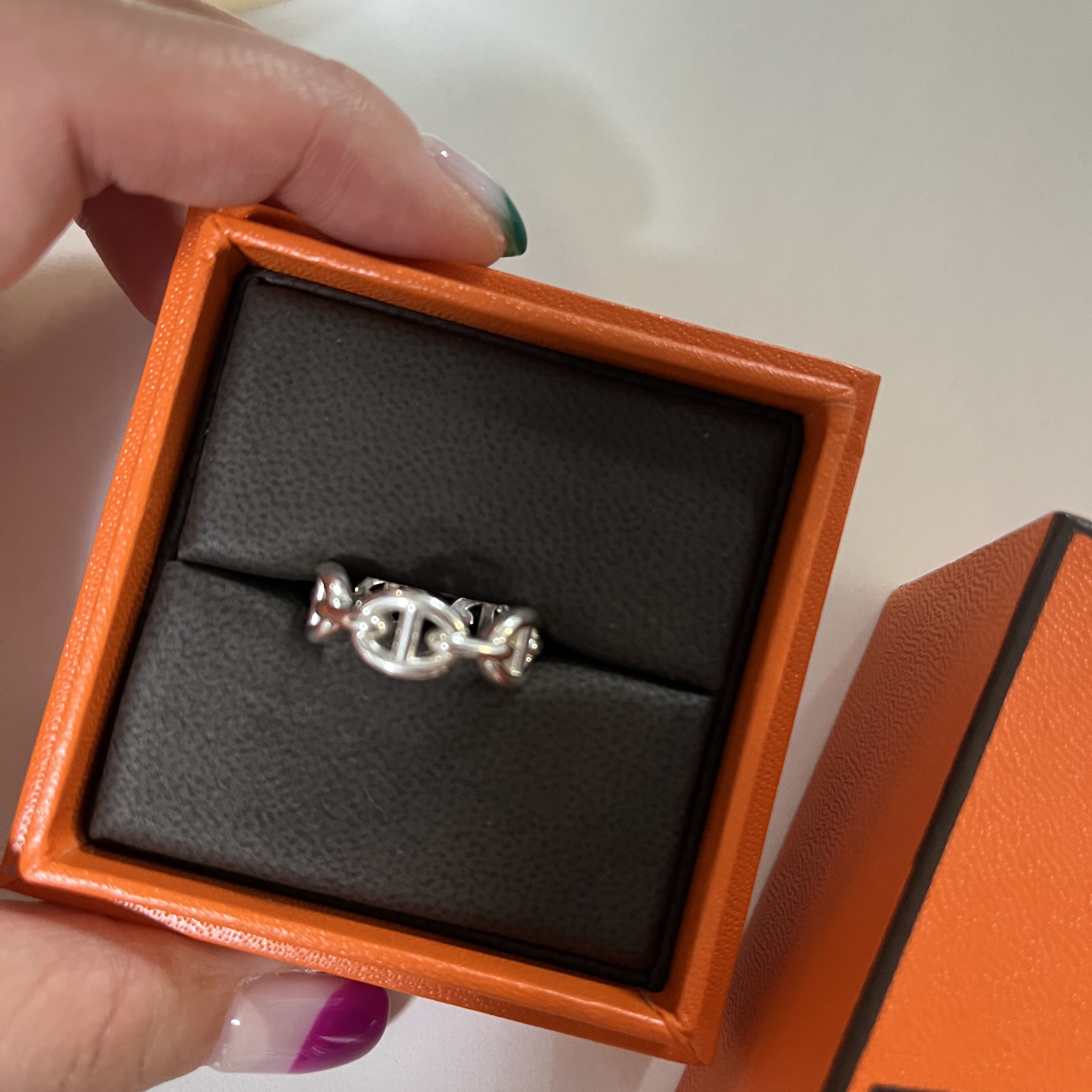 (W) Hermes Small Chaine D'Ancre Enchainee Ring Sterling Silver 착용 스타일