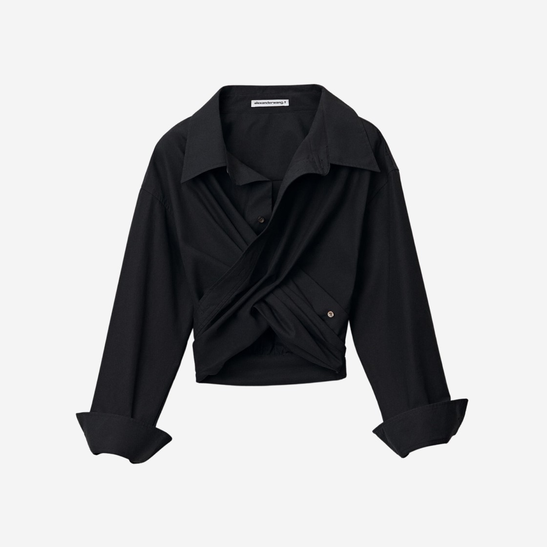 (W) Alexander Wang Cross Drape Crop Shirt in Compact Cotton Black 상세 이미지 1