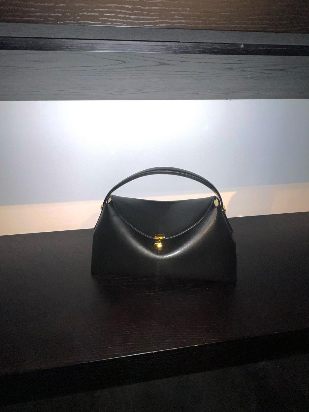 Toteme T-Lock Top Handle Black Palmellato 착용 스타일
