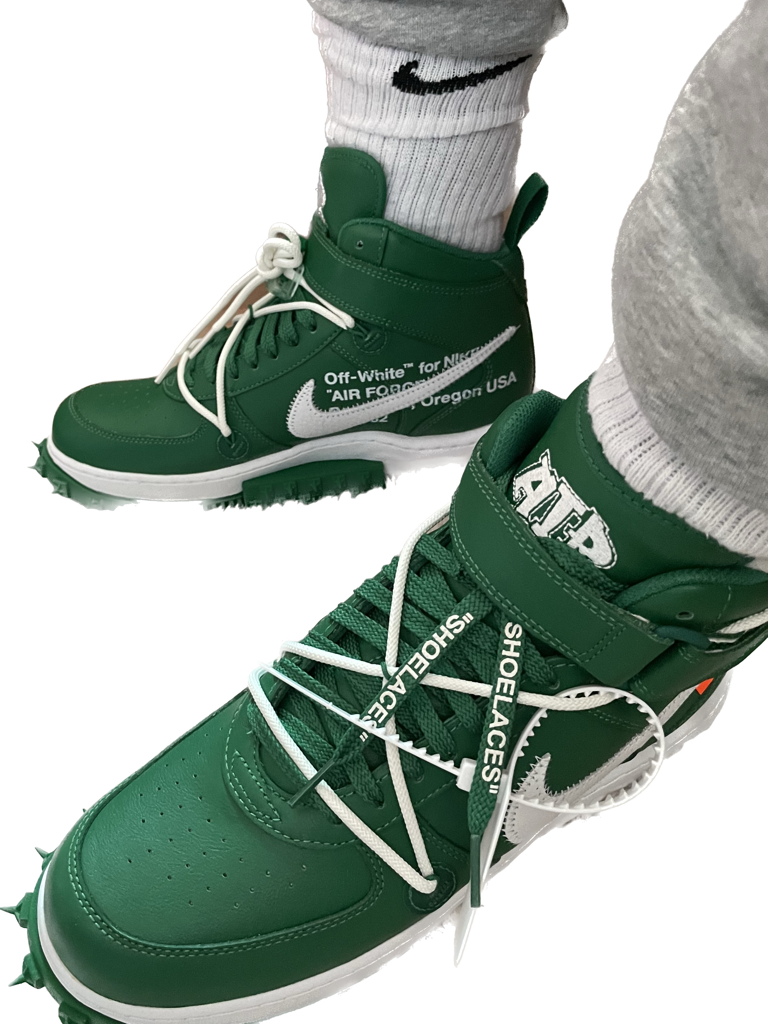 Nike x Off-White Air Force 1 Mid SP Leather Pine Green 착용 스타일 - 3