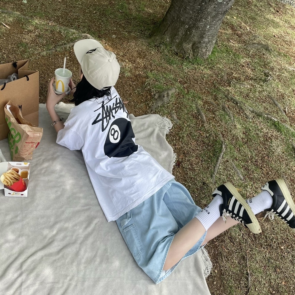 Adidas Superstar 82 Black White, Stussy 8 Ball T-Shirt White - 22SS 착용 스타일 - 2